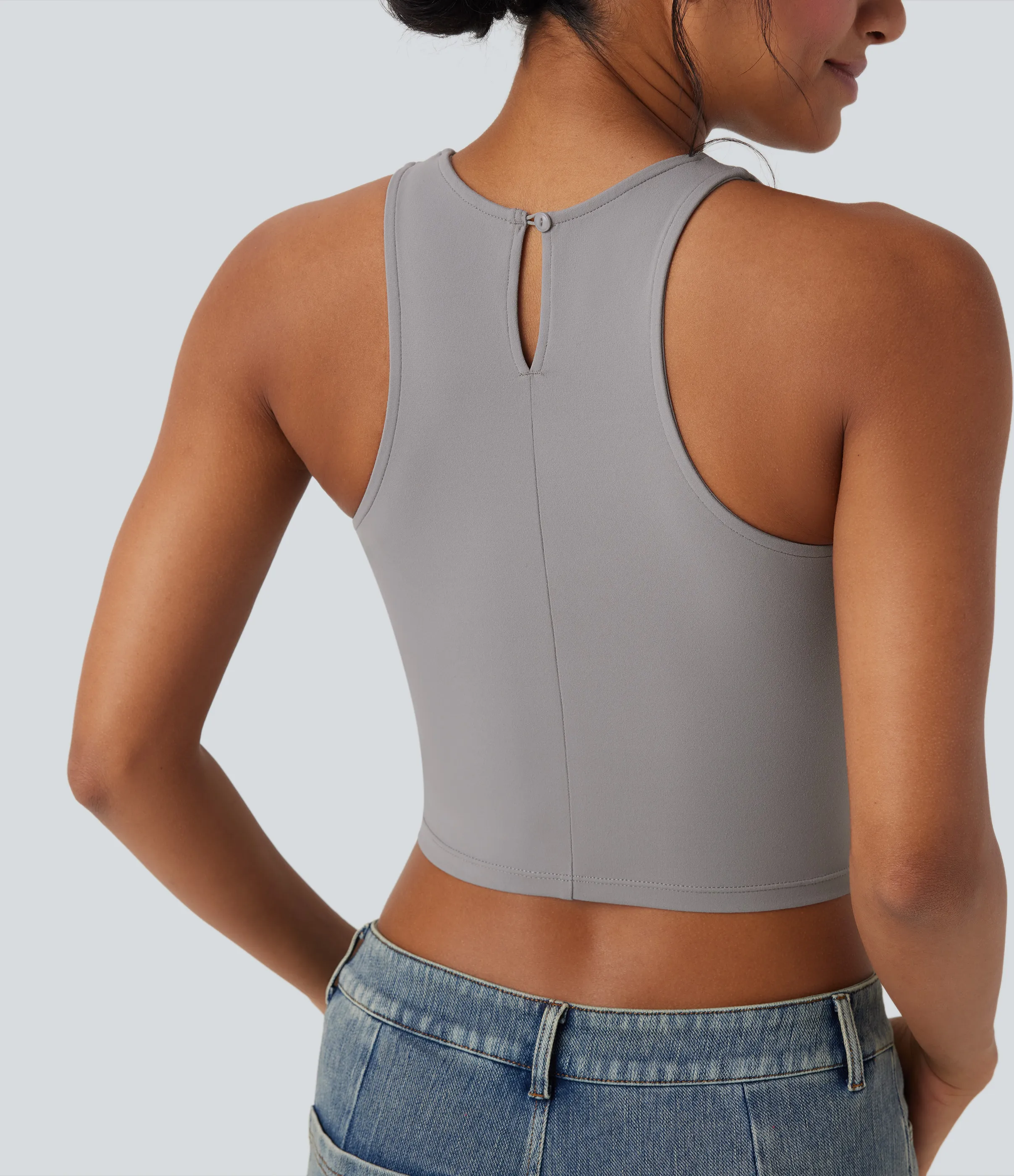 Halara Top corto casual sin mangas con cuello redondo y abertura en la espalda - Ghost Gray - XL sold by Halara product image thumbnail 5