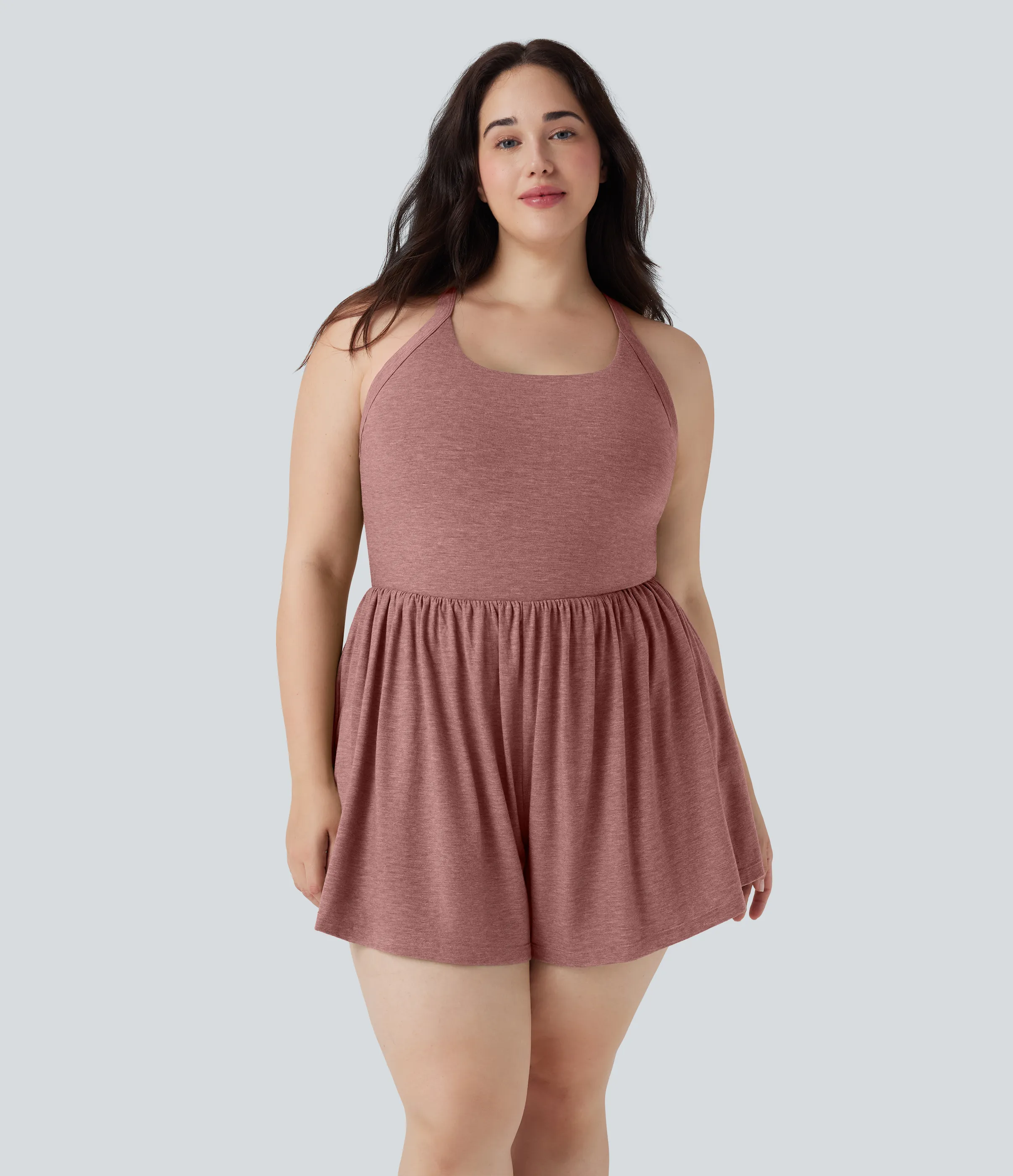 Halara Mono 2 en 1 talla grande sin espalda bolsillo - Edición Easy Peezy - Brick Red Mix - 2X sold by Halara