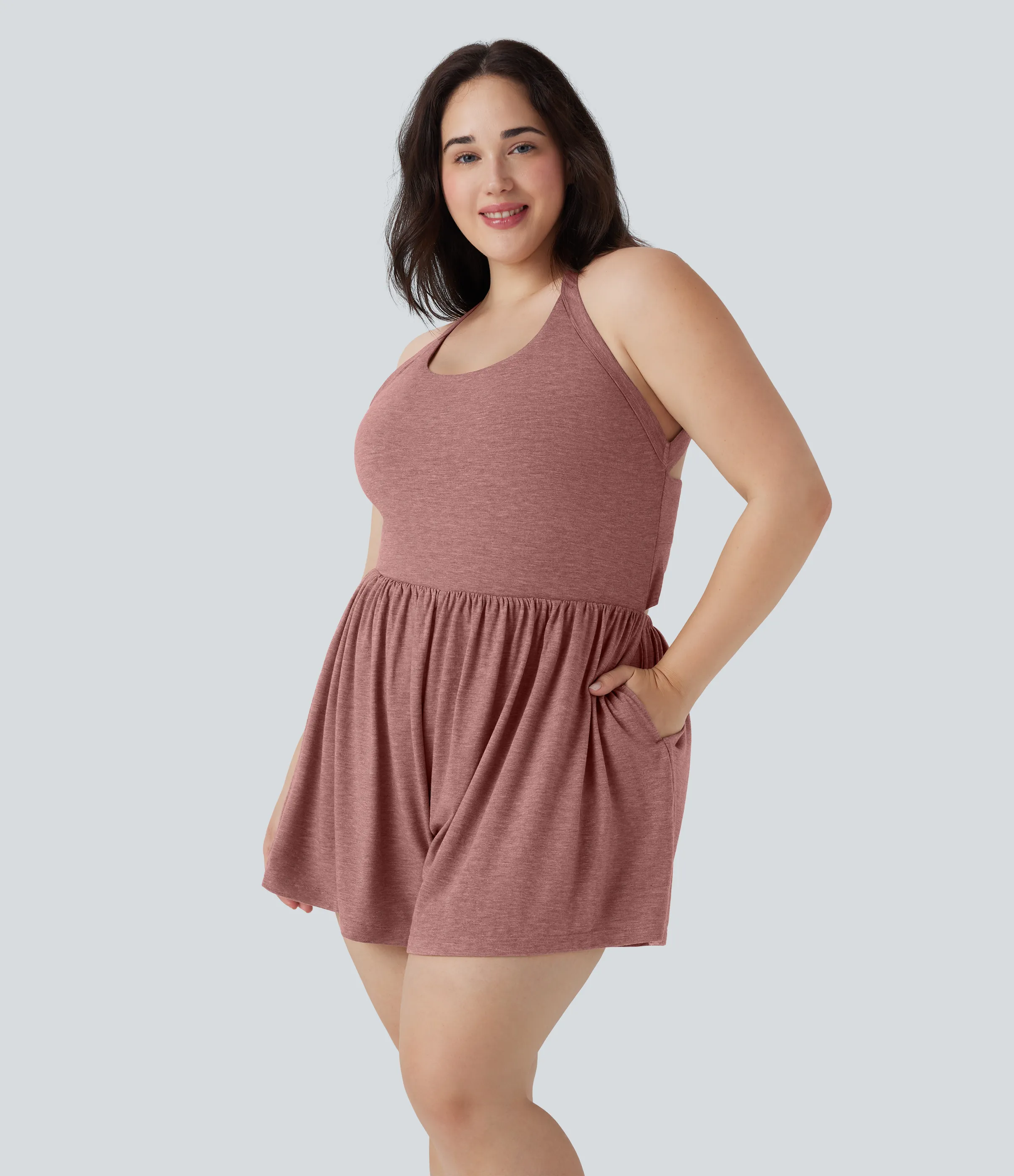 Halara Mono 2 en 1 talla grande sin espalda bolsillo - Edición Easy Peezy - Brick Red Mix - 2X sold by Halara product image thumbnail 4