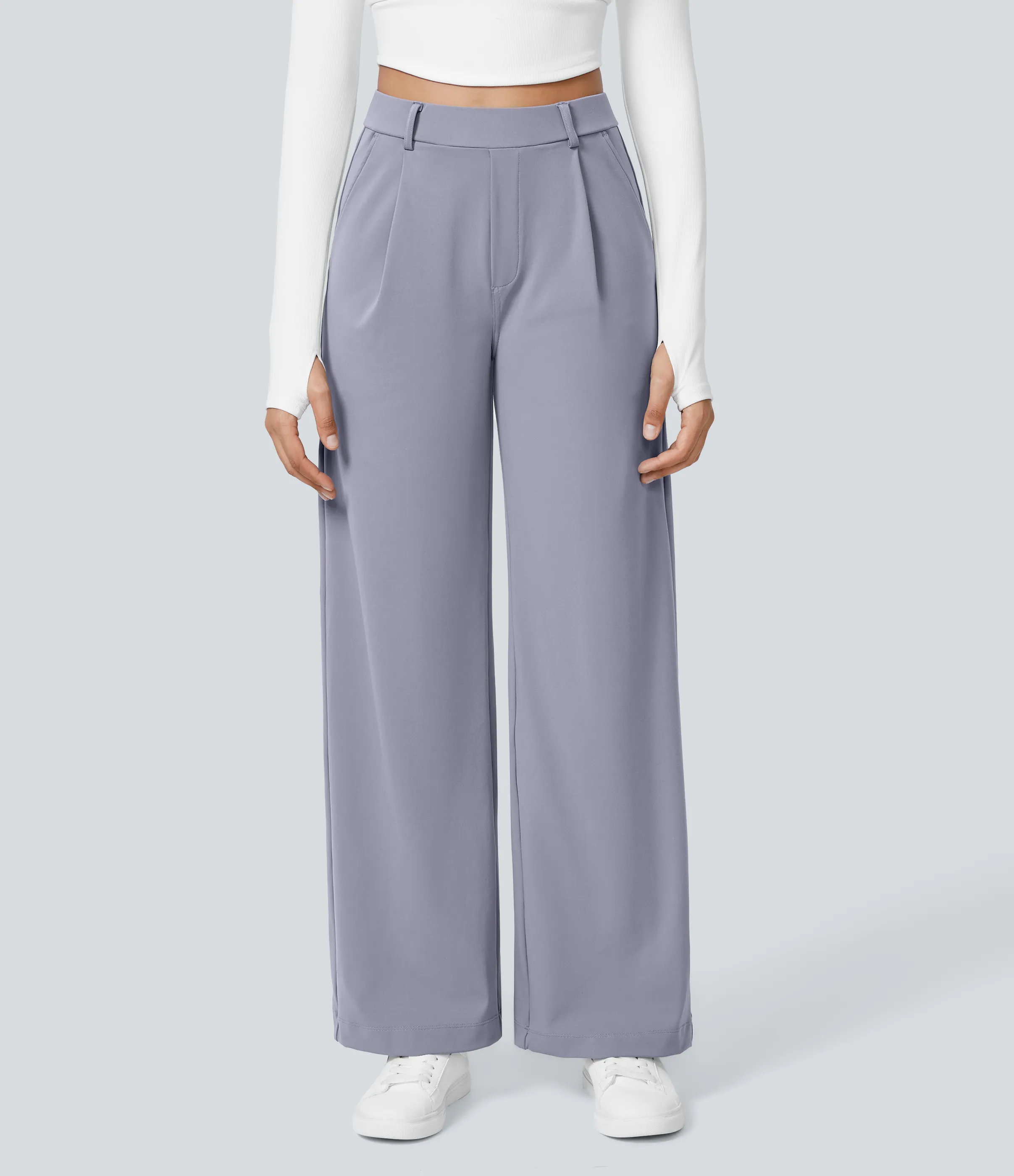 Halara Pantalón oficina pierna recta bolsillo lateral tiro alto pliegue - Icelandic Blue - M(petite) sold by Halara product image thumbnail 3