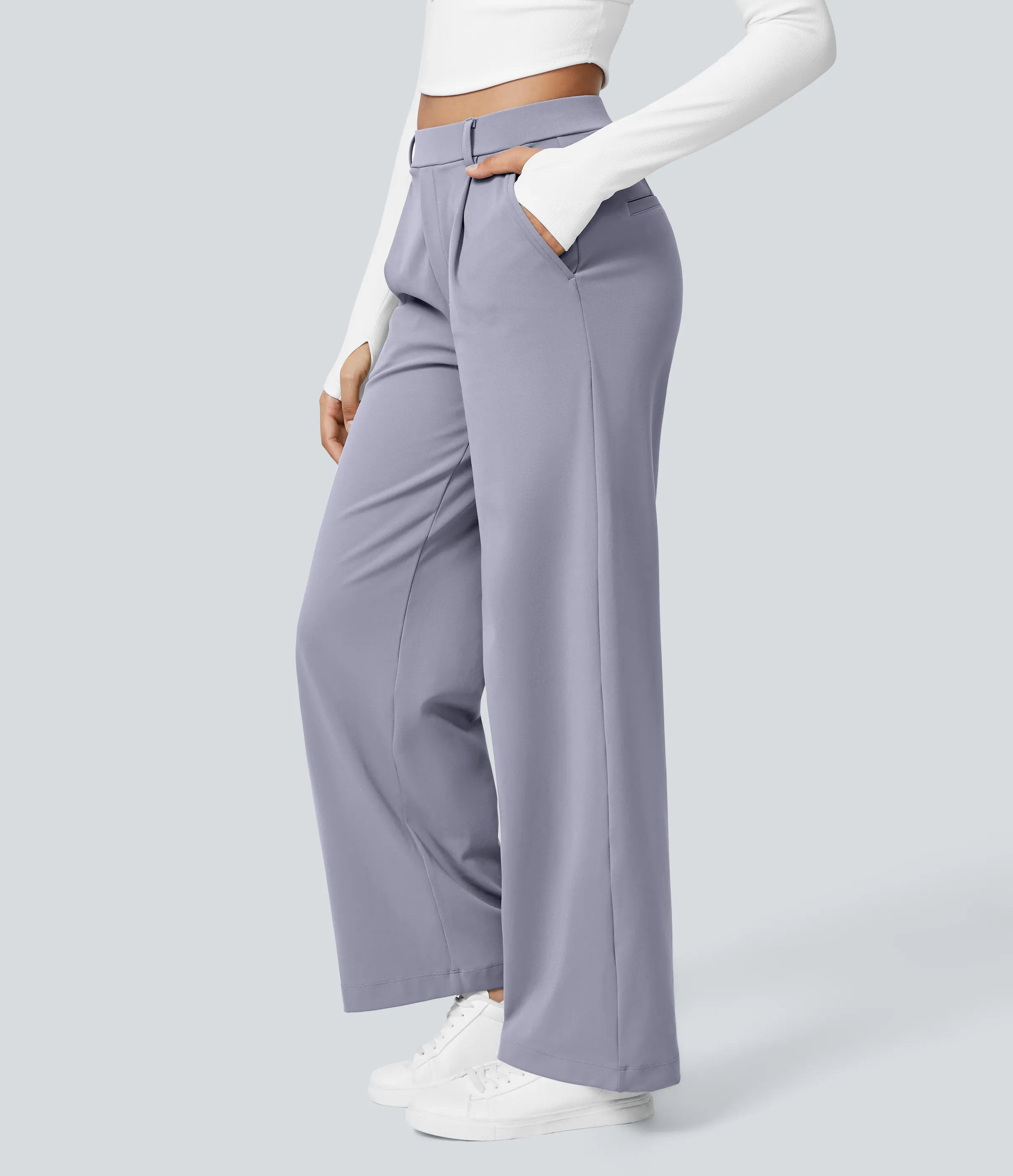Halara Pantalón oficina pierna recta bolsillo lateral tiro alto pliegue - Icelandic Blue - M(petite) sold by Halara product image thumbnail 4