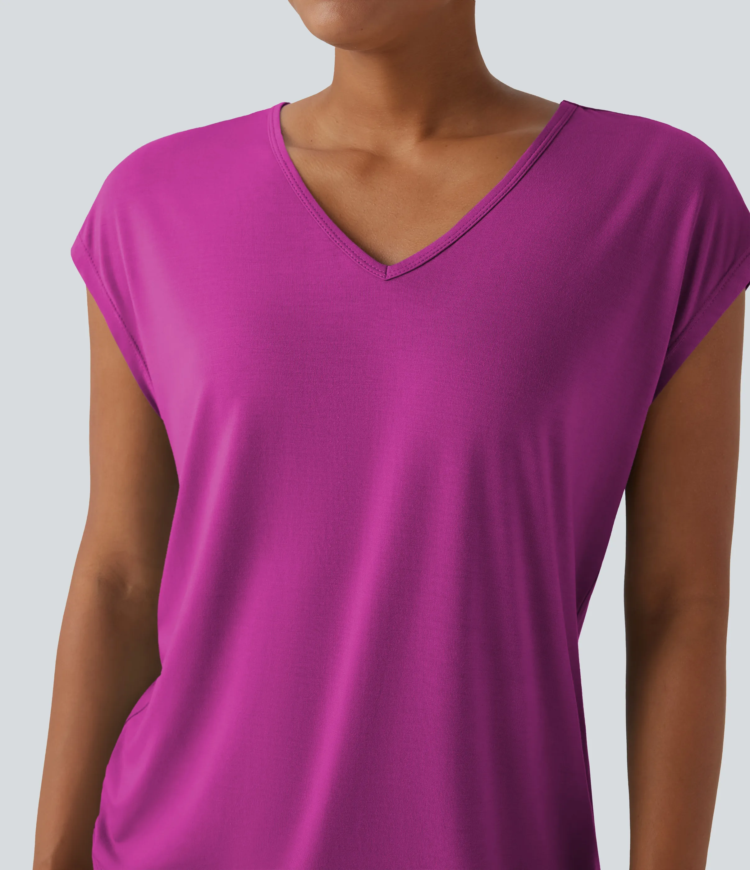 Halara Camiseta casual de manga corta con cuello en V - Fuchsia Fedora - XS sold by Halara product image thumbnail 5