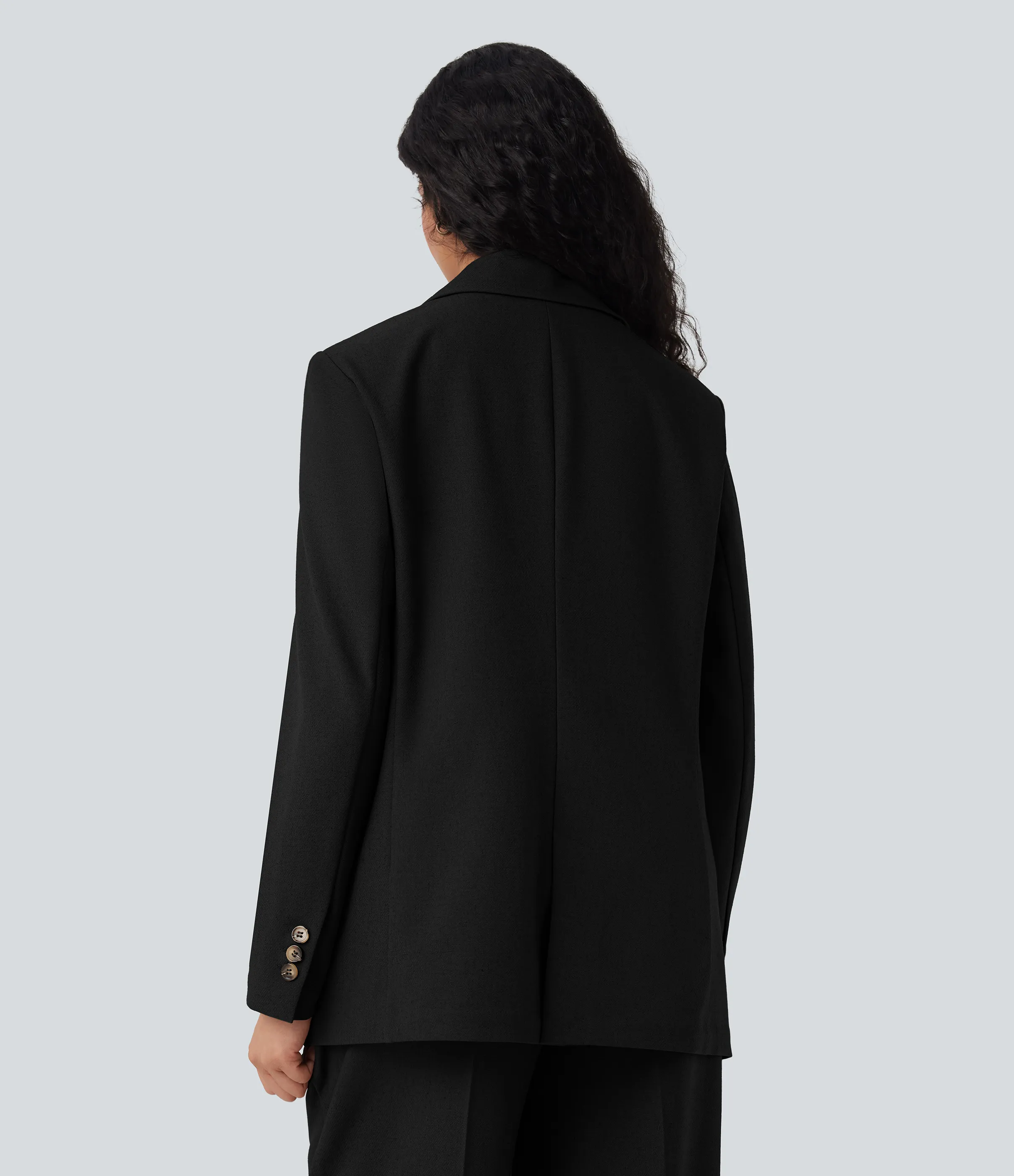 Halara Blazer de lino de oficina de manga larga con cuello con solapas y bolsillos - Black - S sold by Halara product image thumbnail 3