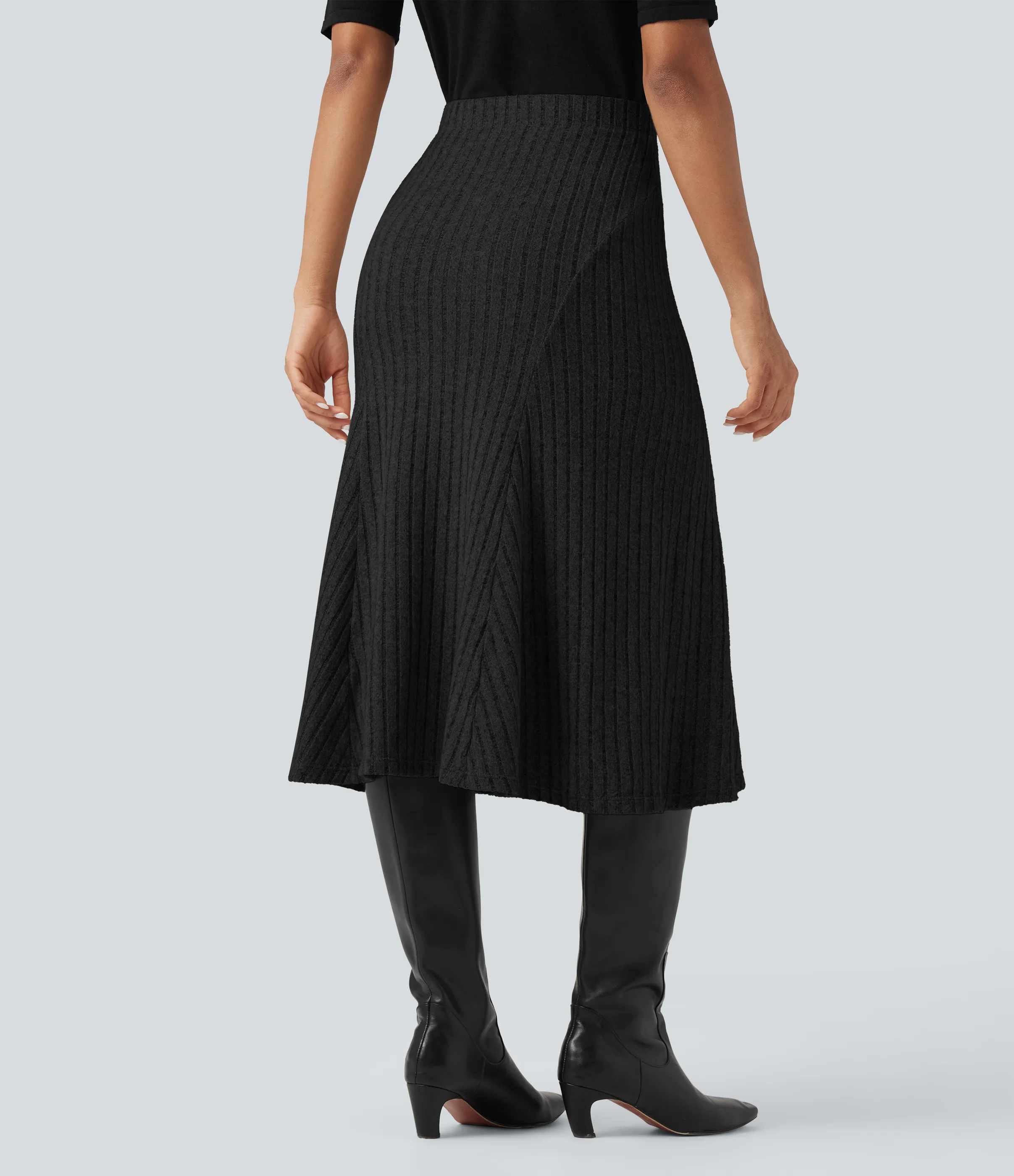 Halara Falda midi casual de tiro alto con corte A y punto acanalado - Black - L(regular) sold by Halara product image thumbnail 3