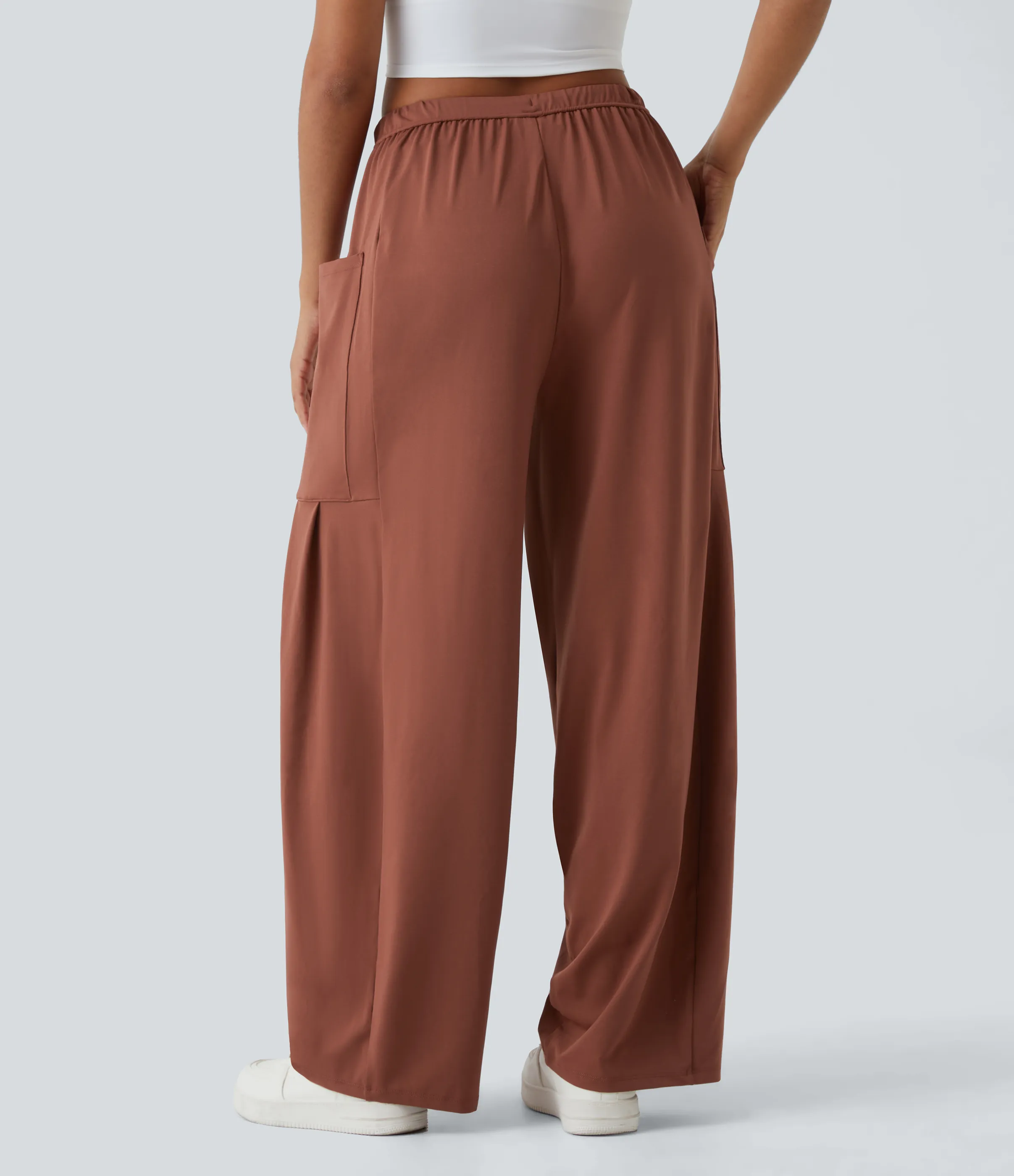 Halara Pantalón pierna ancha fluido palazzo bolsillo lateral cordón ajustable cintura elástica tiro medio - Maple Syrup - XL(petite) sold by Halara product image thumbnail 3