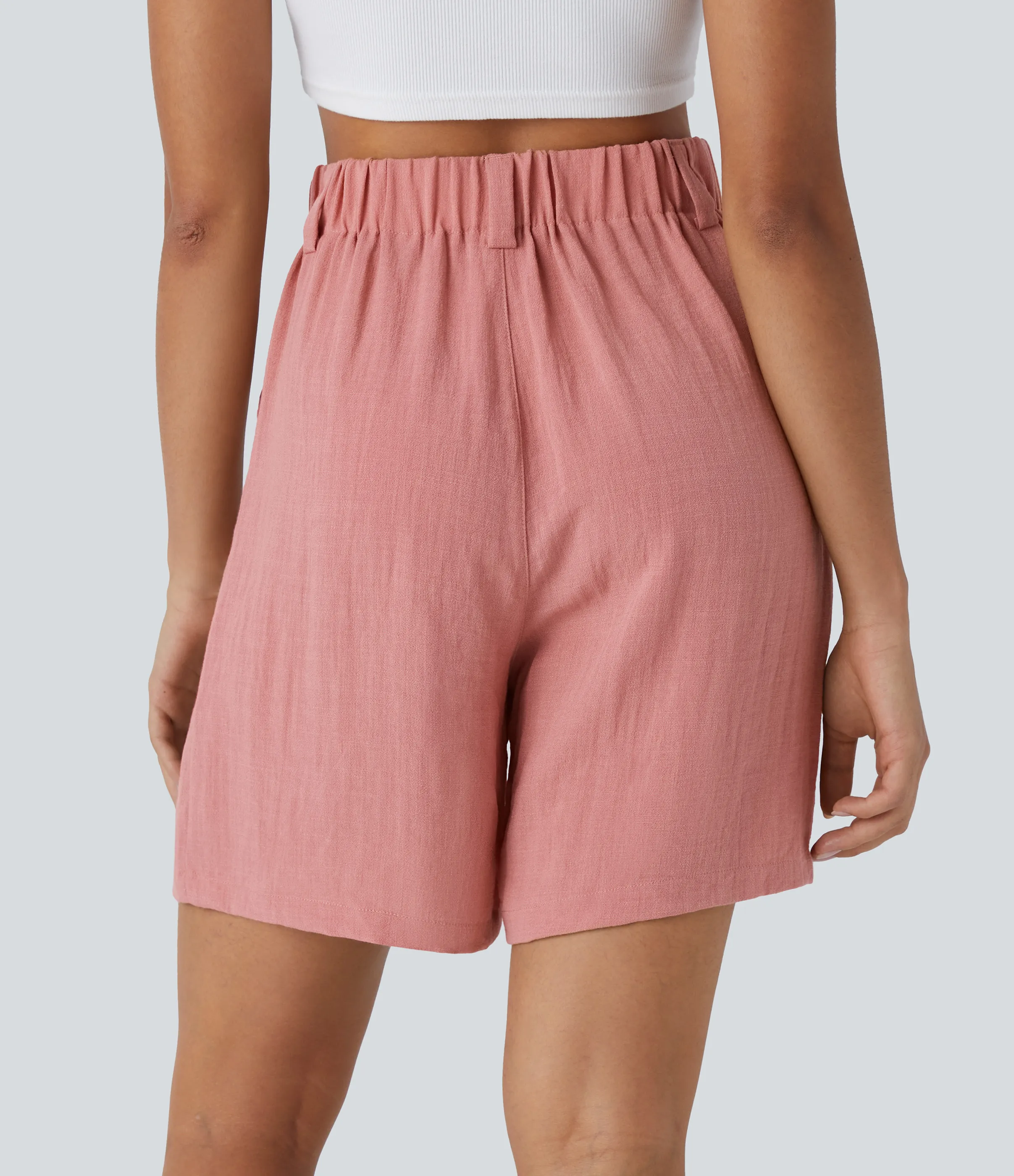 Halara Bermudas casuales anchas con tacto de lino de tiro alto, bolsillo lateral plisado - Rosette - L sold by Halara product image thumbnail 3