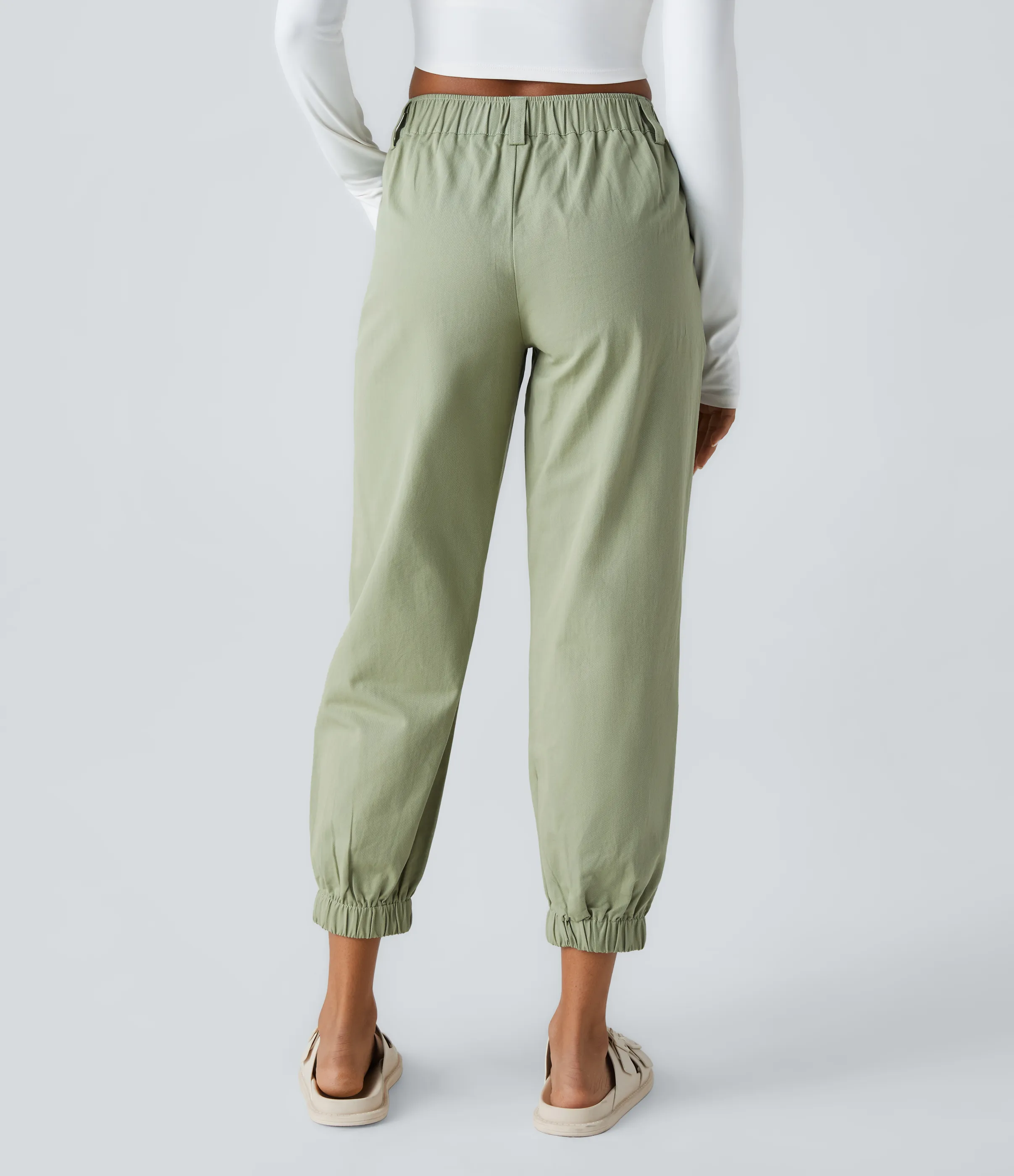 Halara Joggers algodón bolsillo lateral cremallera botón tiro medio - Laurel Green - XL(regular) sold by Halara product image thumbnail 3