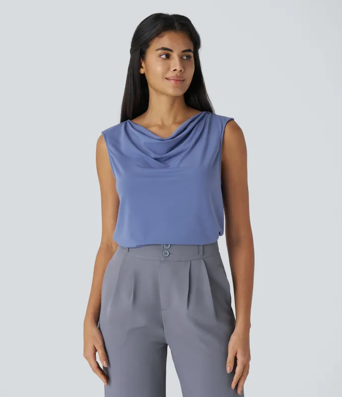 Halara Blusa oficina sin mangas cuello vuelto - Bleached Denim - XS made by Halara