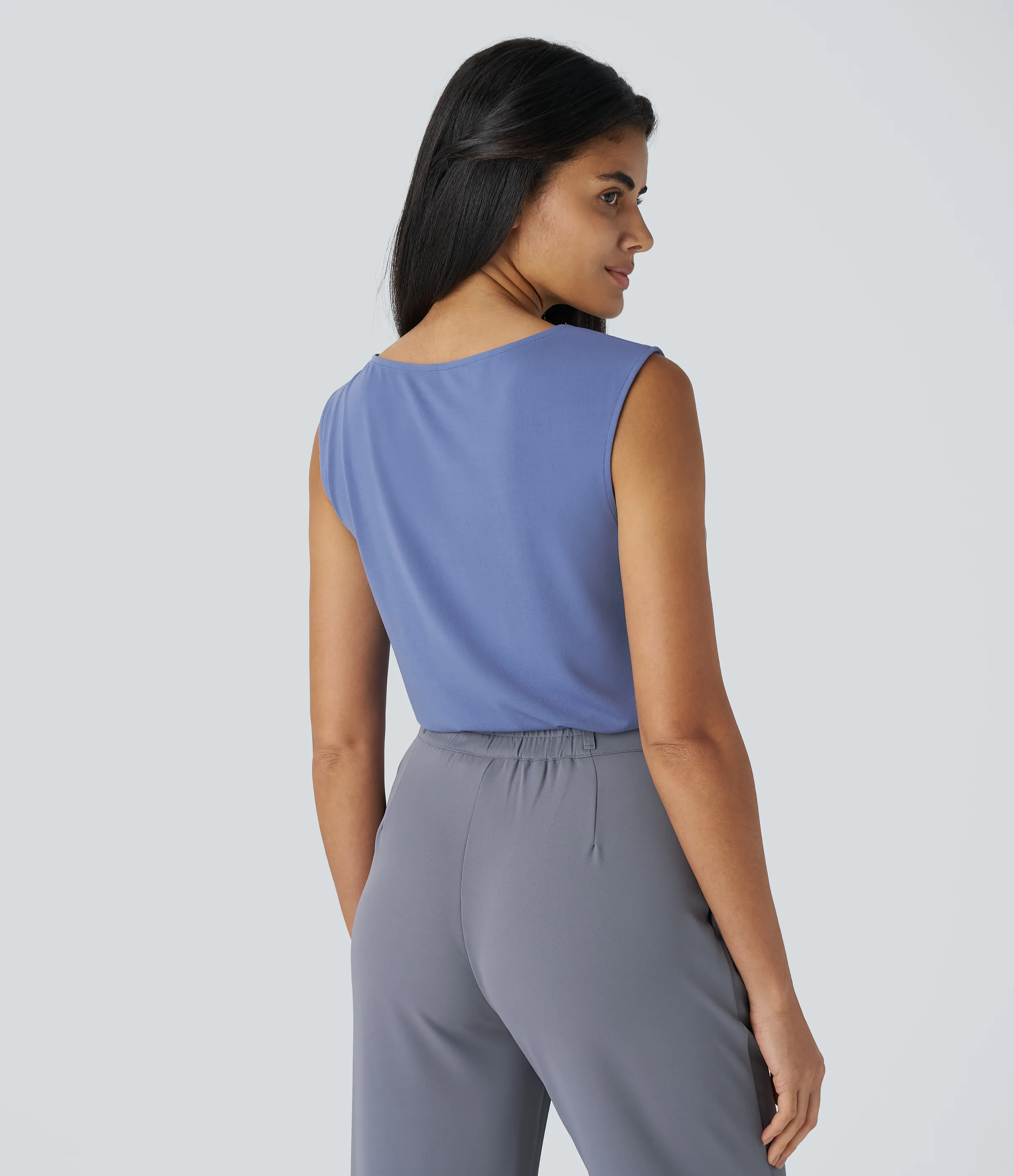 Halara Blusa oficina sin mangas cuello vuelto - Bleached Denim - XS sold by Halara product image thumbnail 3