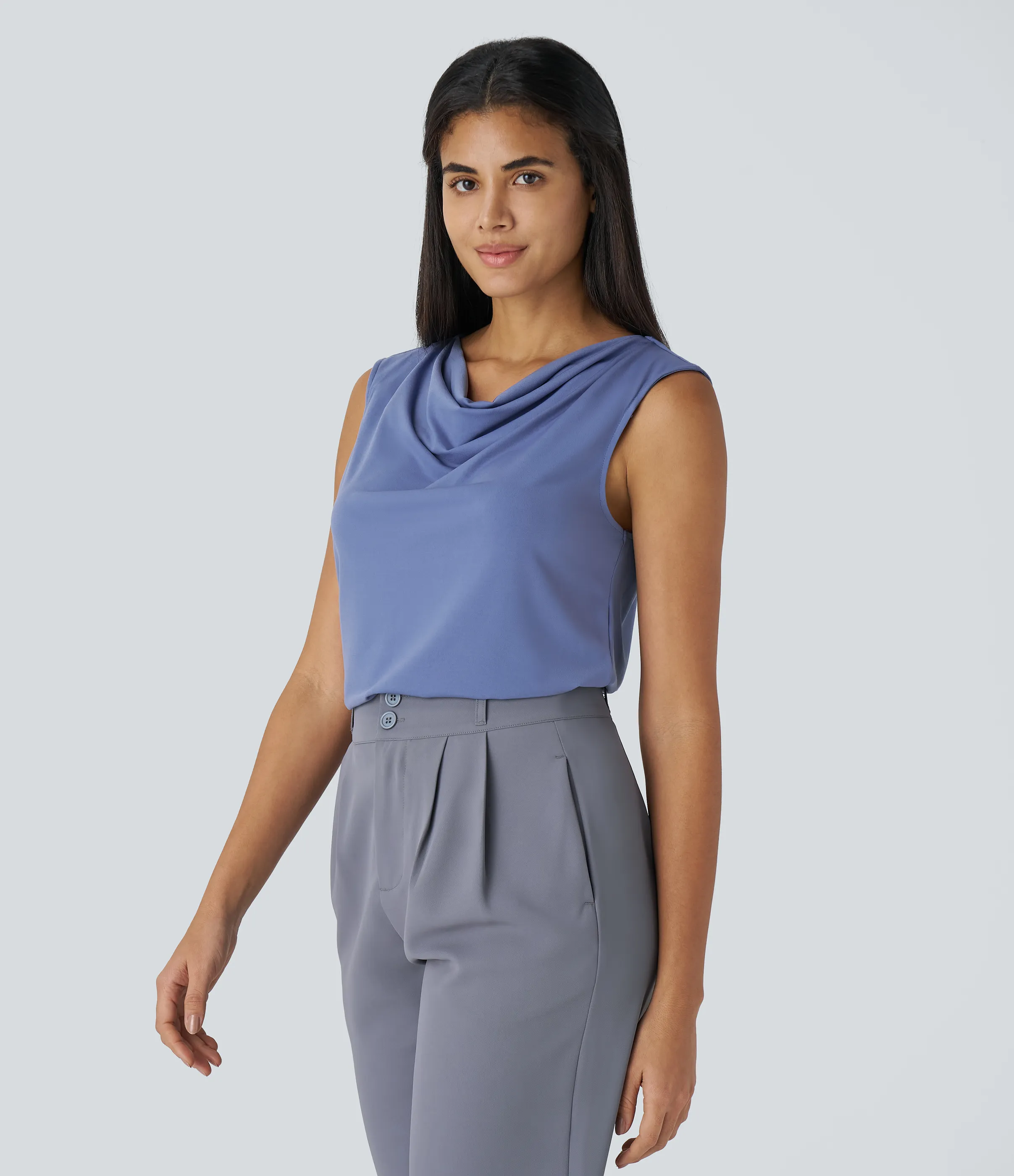 Halara Blusa oficina sin mangas cuello vuelto - Bleached Denim - XS sold by Halara product image thumbnail 4