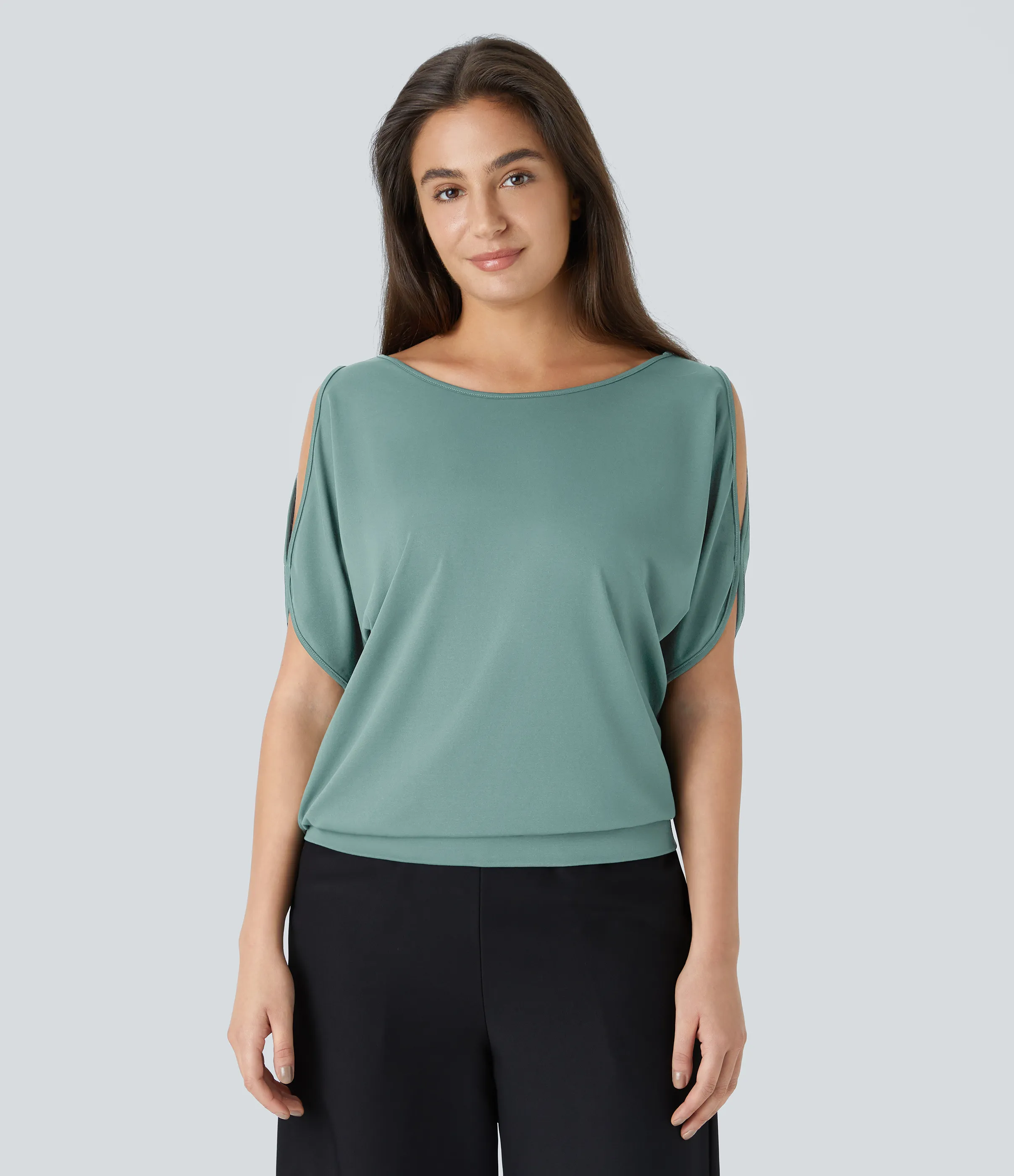 Halara Camiseta abertura manga corta cuello barco - Oil Blue - XL sold by Halara product image thumbnail 2