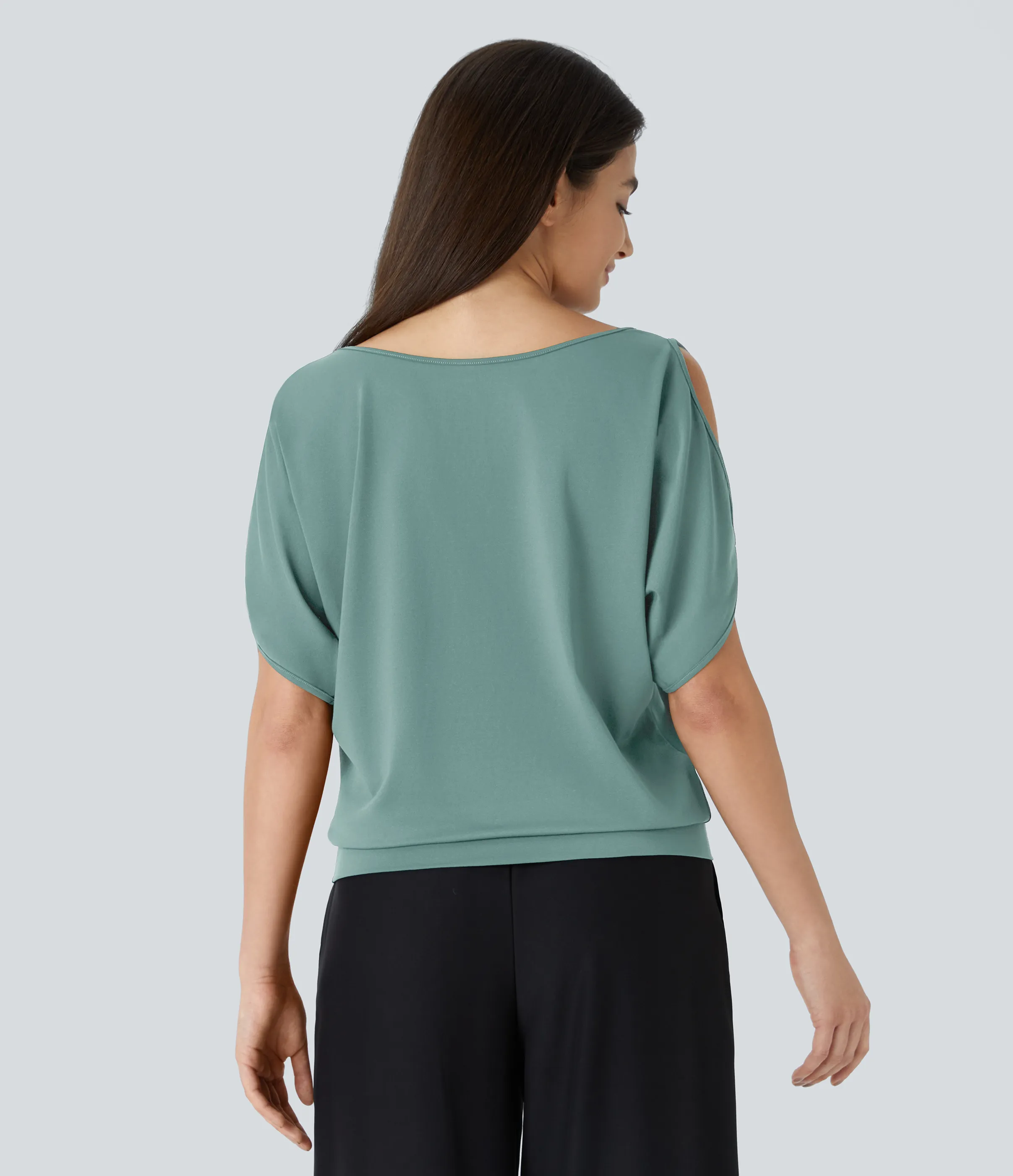 Halara Camiseta abertura manga corta cuello barco - Oil Blue - XL sold by Halara product image thumbnail 3