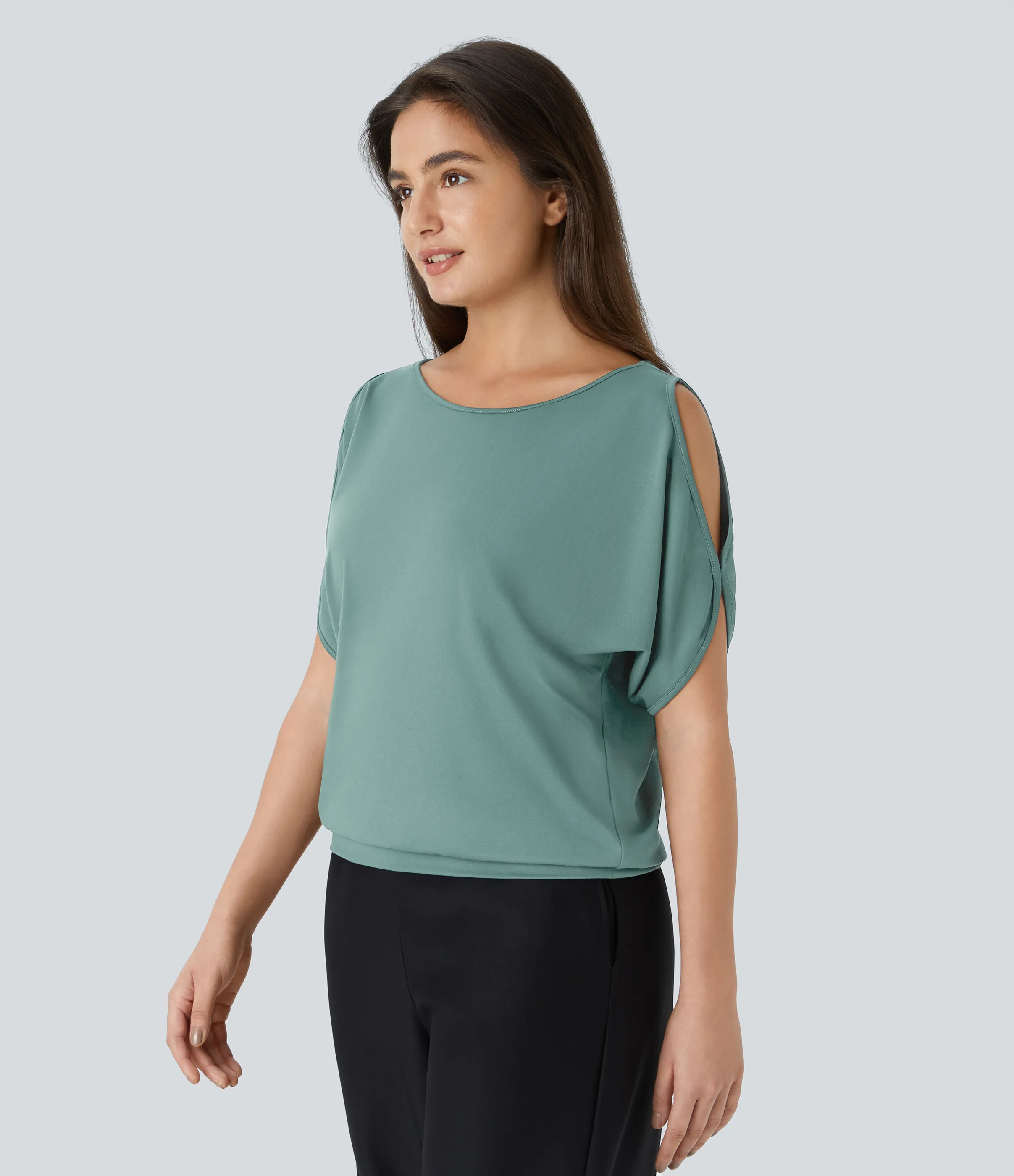 Halara Camiseta abertura manga corta cuello barco - Oil Blue - XL sold by Halara product image thumbnail 4