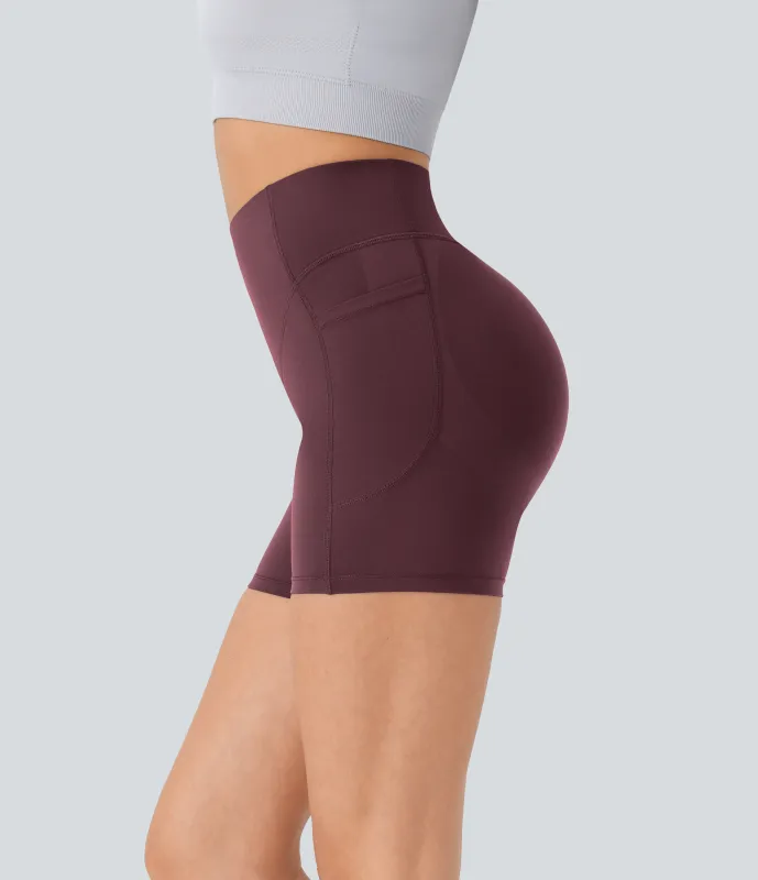 Halara Pantalón corto SoCinched UltraSculpt ciclista tiro alto realce glúteo bolsillo lateral entrenamiento 12.5cm - Evening Red - M made by Halara