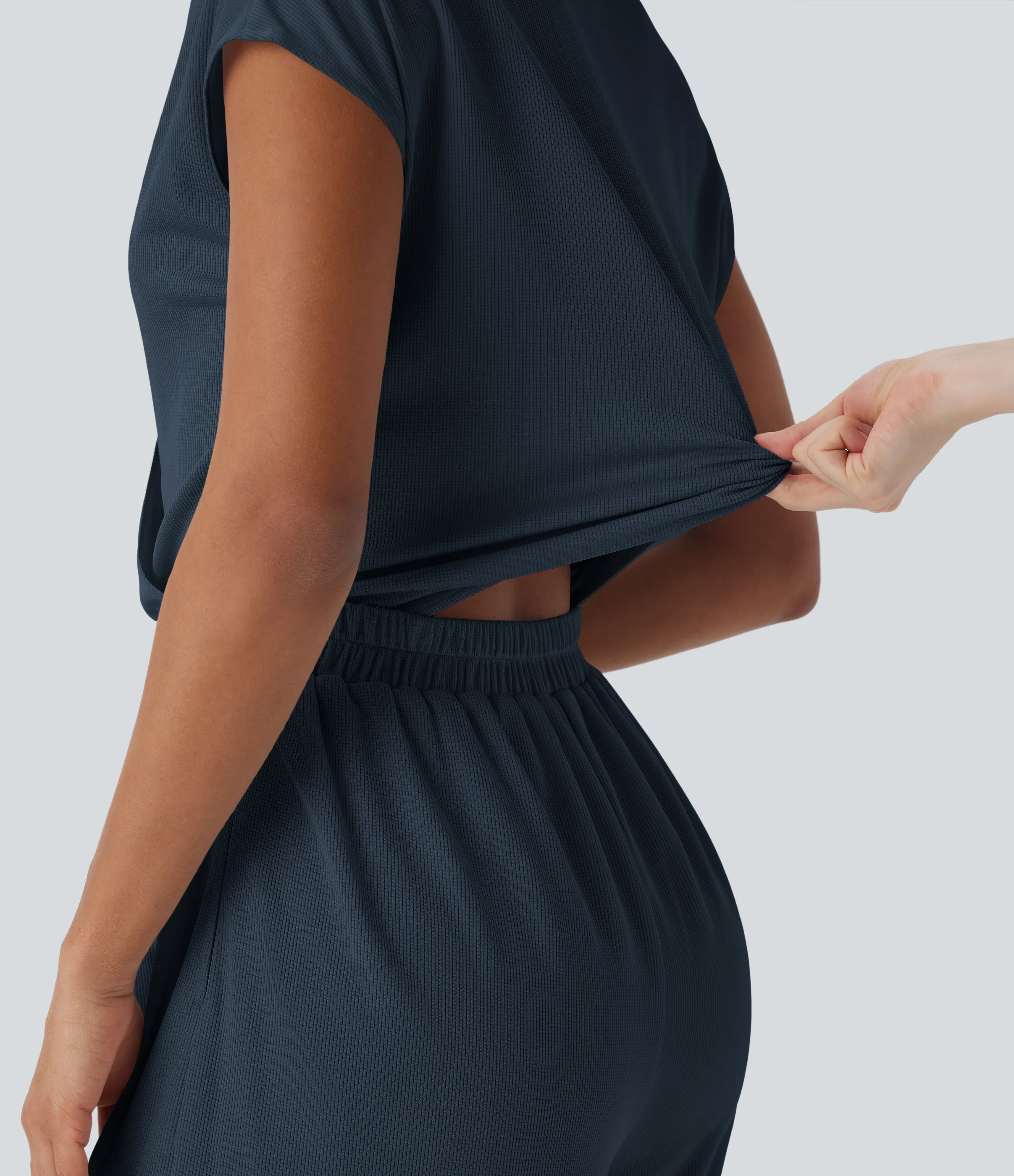 Halara Mono holgado cuello V manga corta bolsillo lateral pierna ancha edición Easy Peezy - Charm Ink Blue - M(regular) sold by Halara product image thumbnail 5