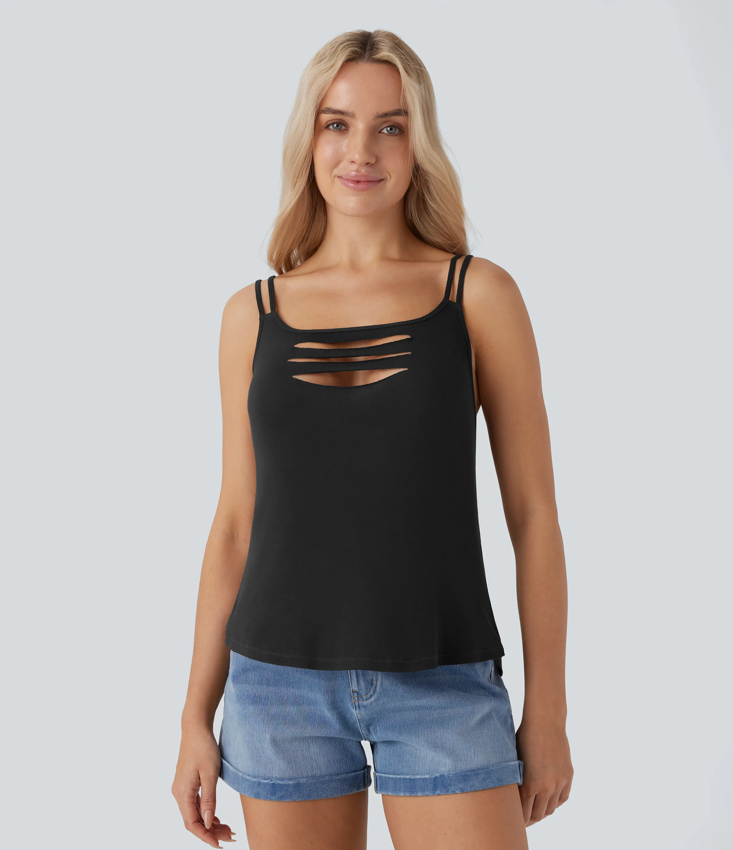 Halara Top sin mangas abertura tirante doble acanalado - Black - M sold by Halara