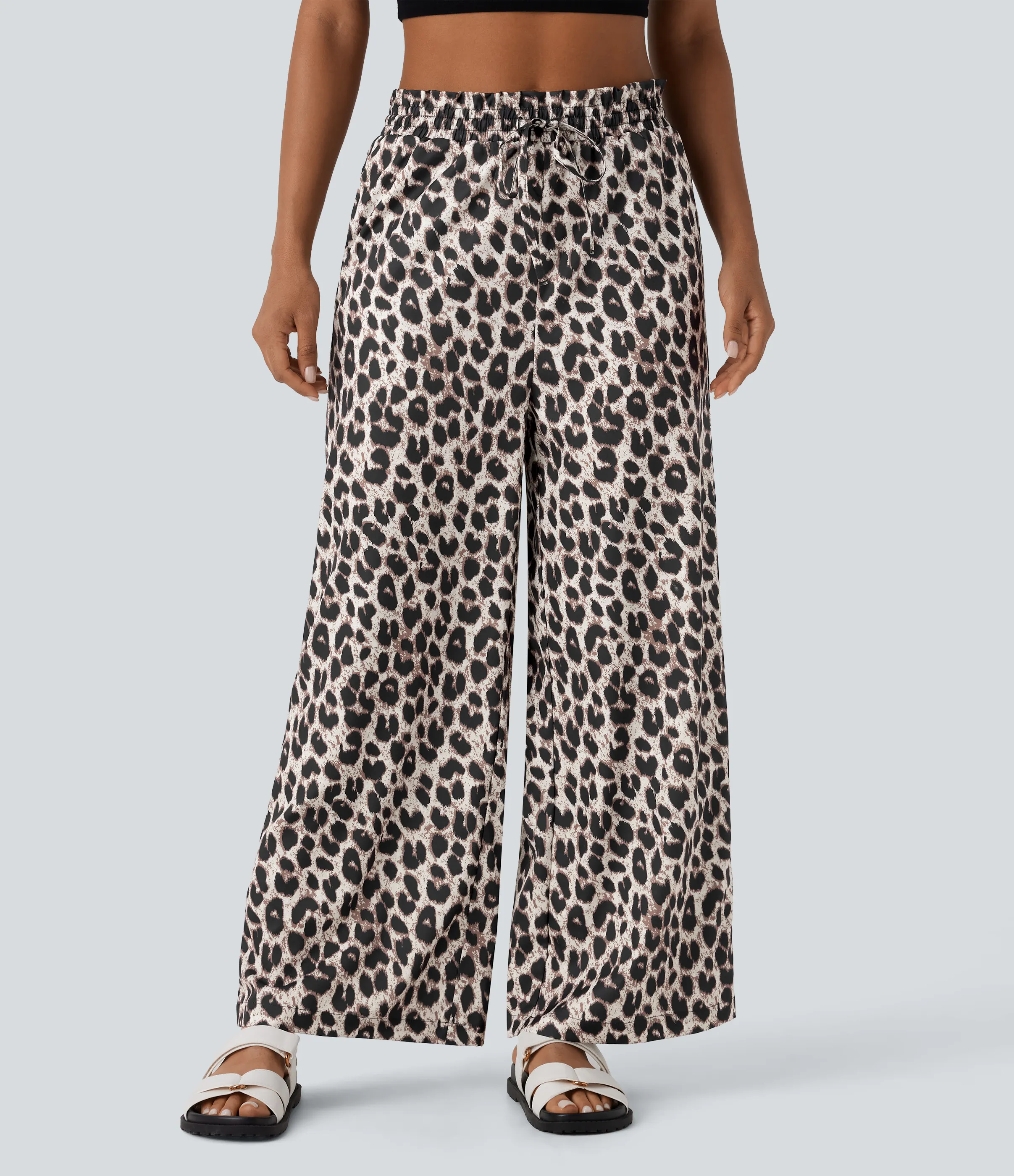 Halara Pantalón pierna ancha estampado leopardo bolsillo lateral cordón tiro alto - Gold Leopard Print - S(regular) sold by Halara product image thumbnail 2