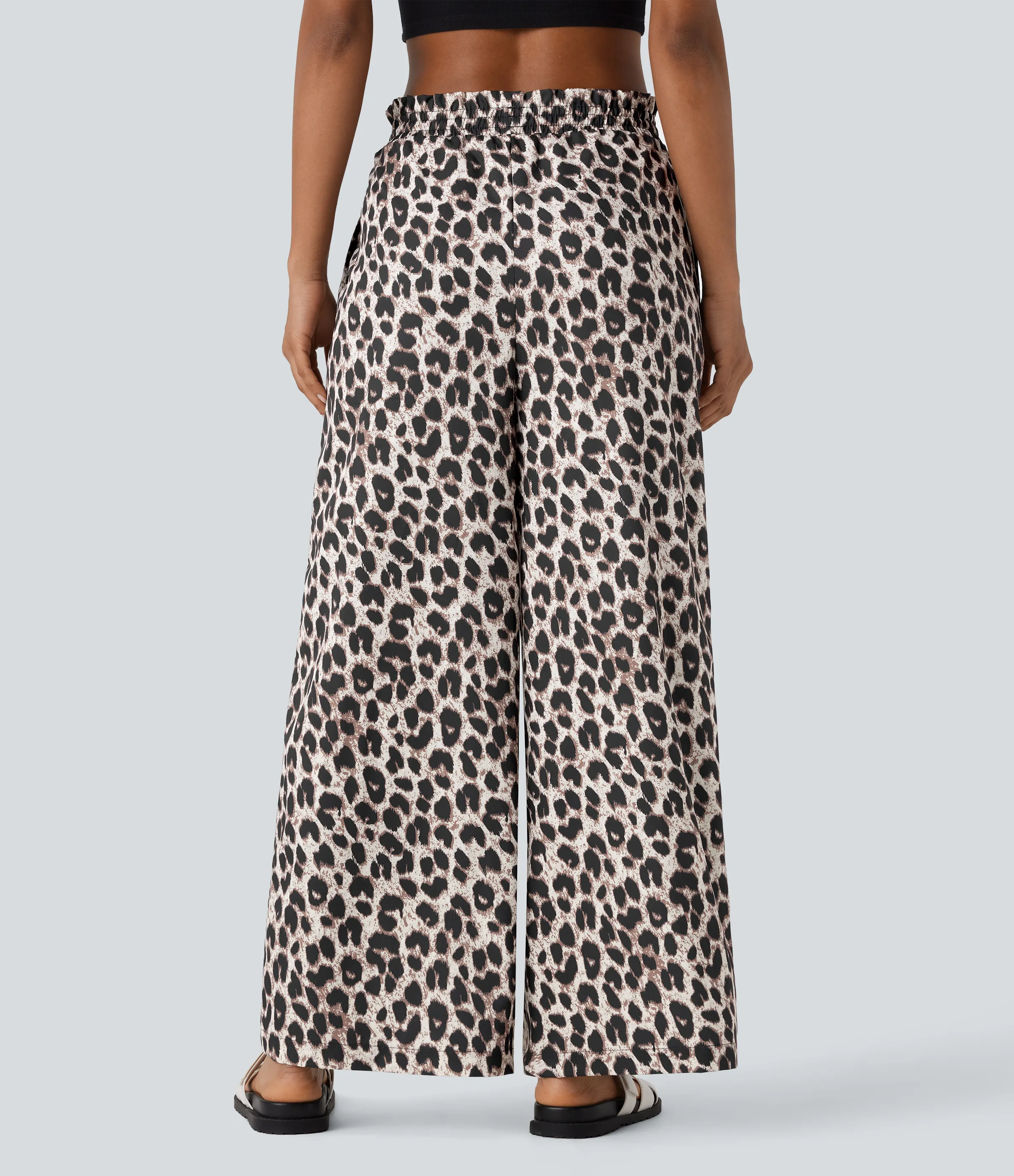 Halara Pantalón pierna ancha estampado leopardo bolsillo lateral cordón tiro alto - Gold Leopard Print - S(regular) sold by Halara product image thumbnail 3