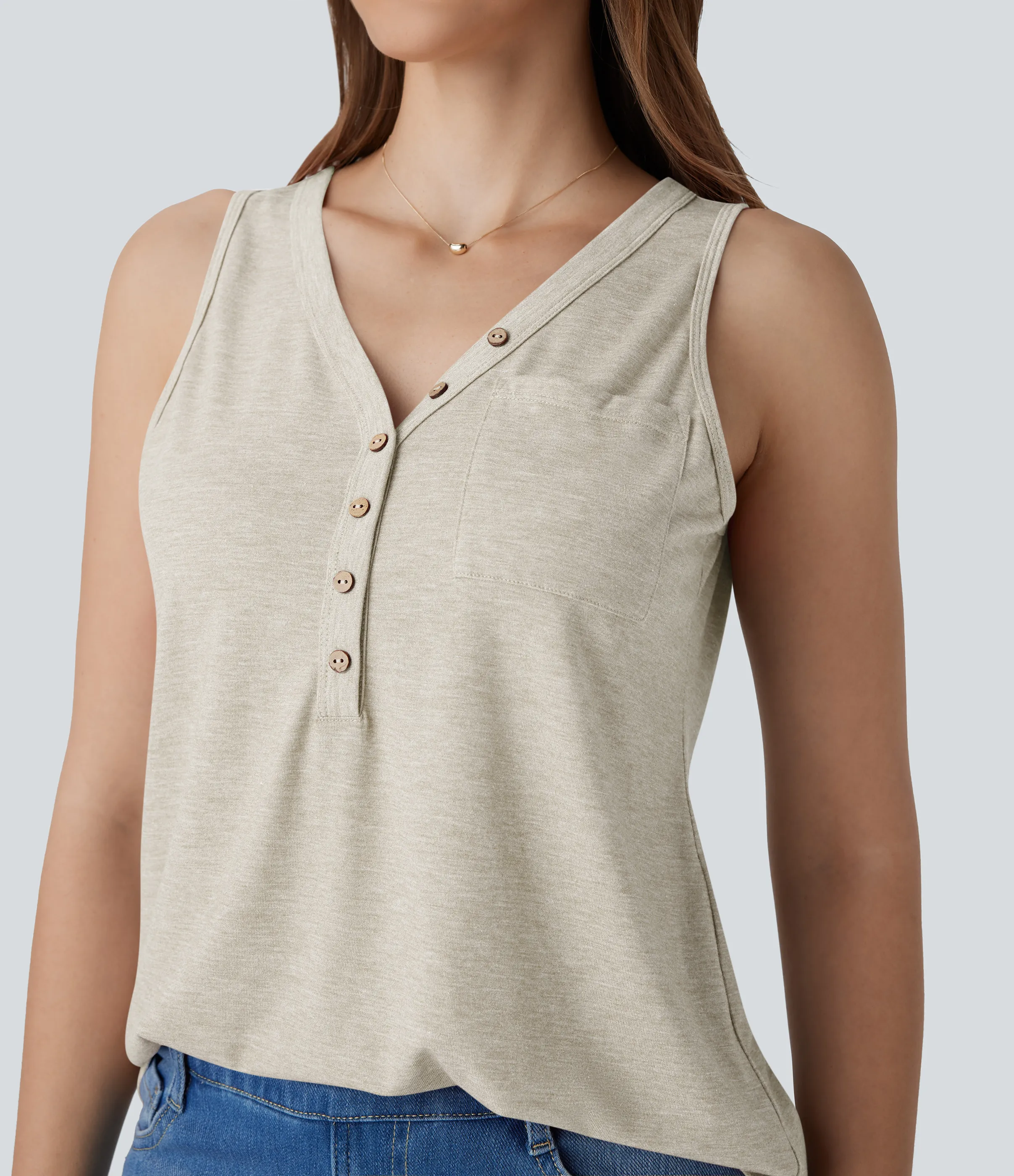 Halara Blusa sin mangas cuello V botón decorativo - Soft Rice White - XS sold by Halara product image thumbnail 5