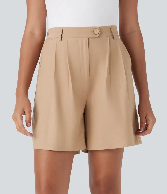 Halara Pantalón corto oficina tiro alto botón cremallera bolsillo lateral - Pale Khaki - L made by Halara