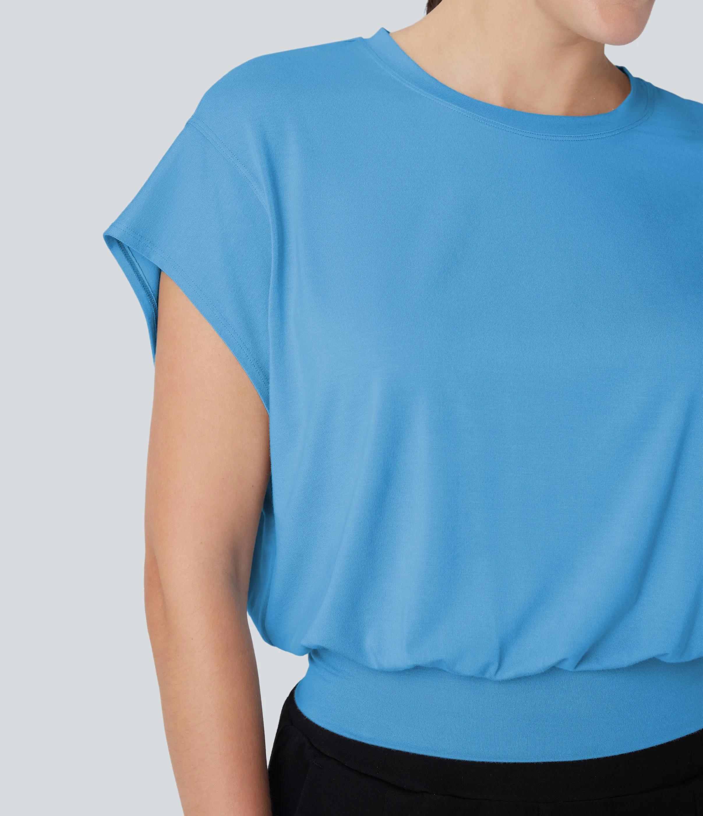 Halara Camiseta de oficina de manga corta de murciélago con cuello redondo - Bonnie Blue - M sold by Halara product image thumbnail 5