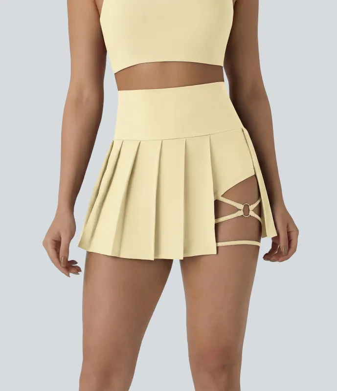 Halara Minifalda de baile plisada Breezeful™ 2 en 1 de tiro alto con bolsillos laterales y traseros, dobladillo asimétrico y secado rápido - Pear Sorbet - XL(regular) made by Halara