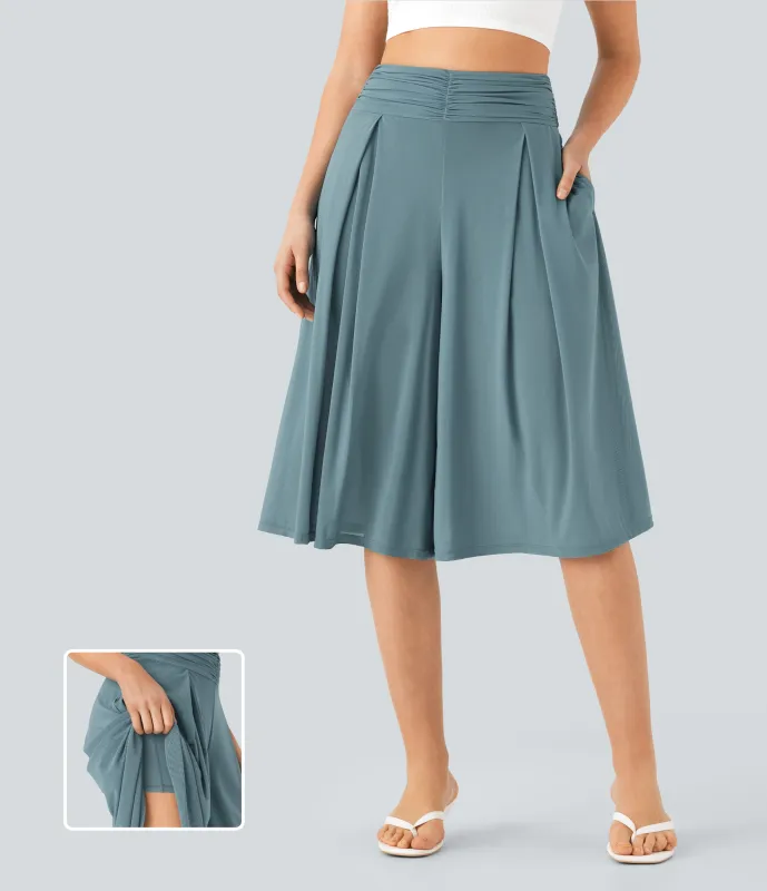 Halara Pantalones de verano 2 en 1 de tiro alto con tejido transparente holgado y con bolsillos - Stone Blue - XS(regular) made by Halara