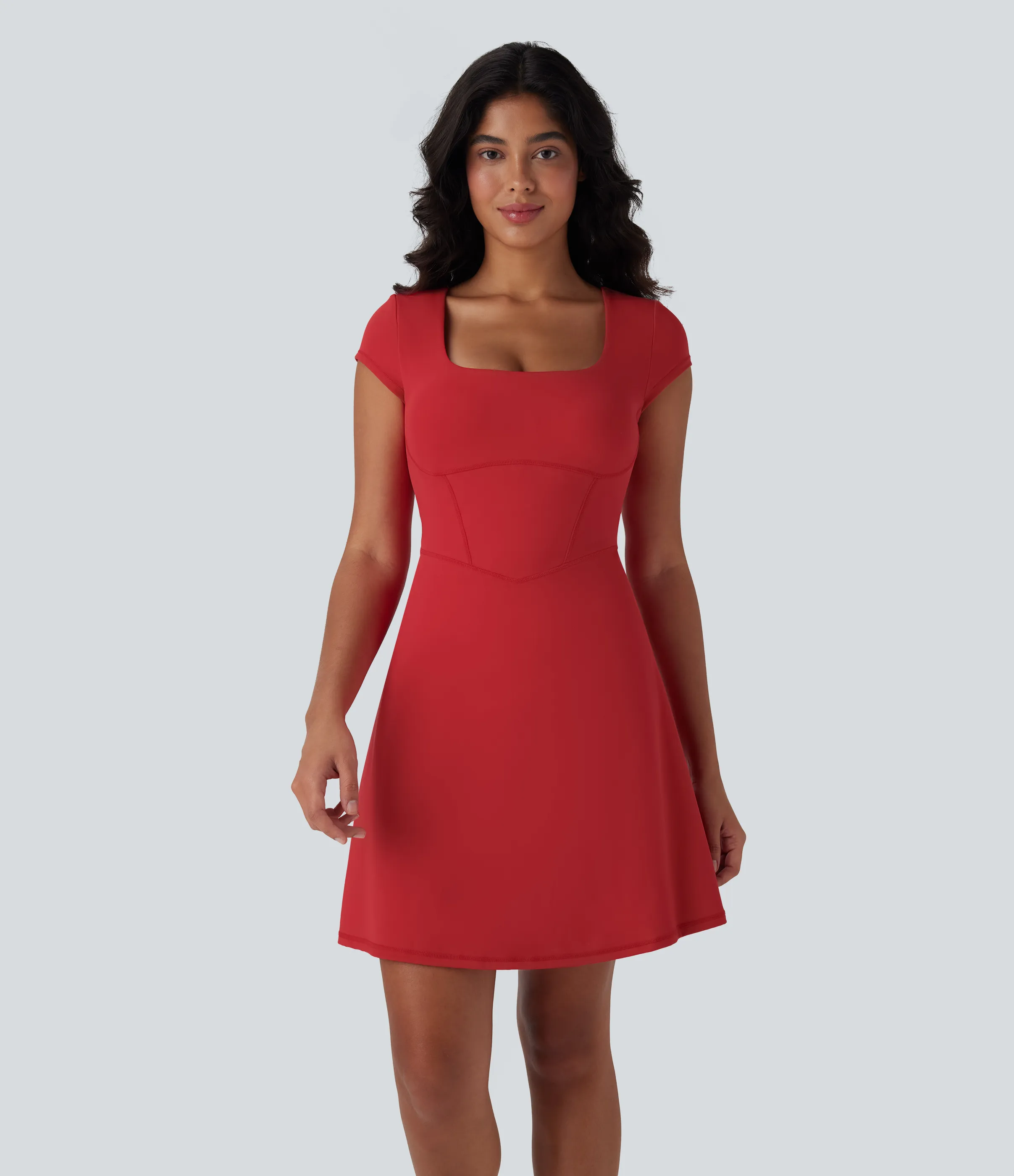 Halara Minivestido casual Softlyzero™ 2 en 1 con escote cuadrado y bolsillo - Mars Red - S sold by Halara product image thumbnail 4