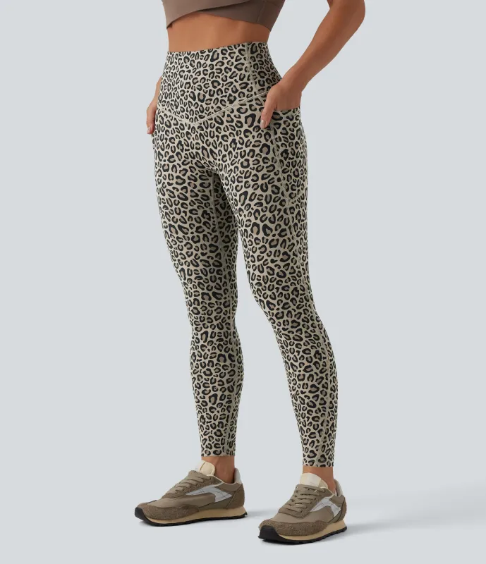 Halara Leggings de yoga Halara UltraSculptâ„¢ con estampado de leopardo, cintura alta, control de abdomen y bolsillos - Desert Taupe Leopard - L(7/8) made by Halara