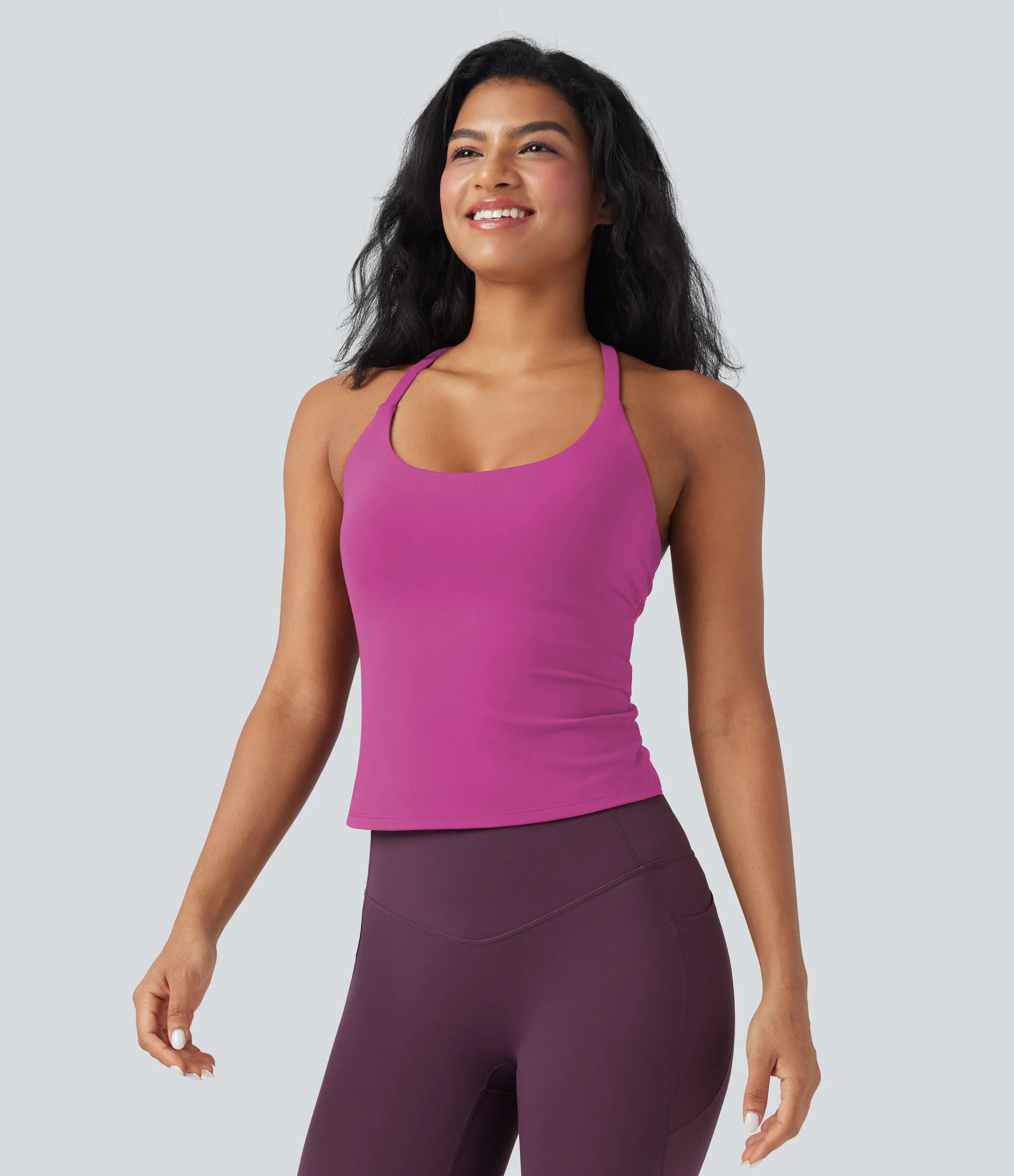 Halara Top de yoga con escote redondo, espalda cruzada y dobladillo cruzado - Rose Violet - L sold by Halara product image thumbnail 4