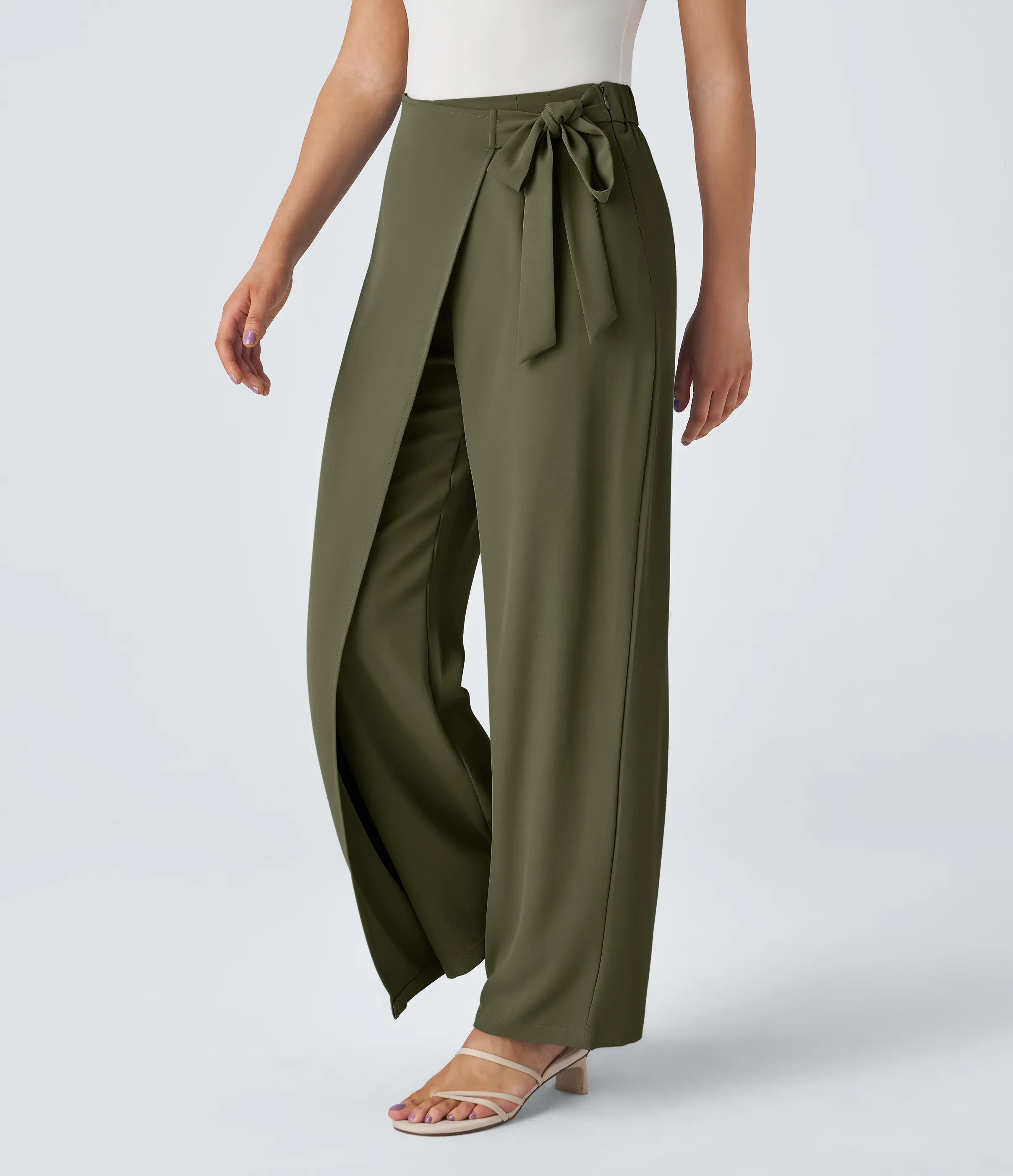 Halara Pantalón oficina pierna ancha cremallera invisible tiro alto lazo lateral - Burnt Olive - S(regular) sold by Halara product image thumbnail 4