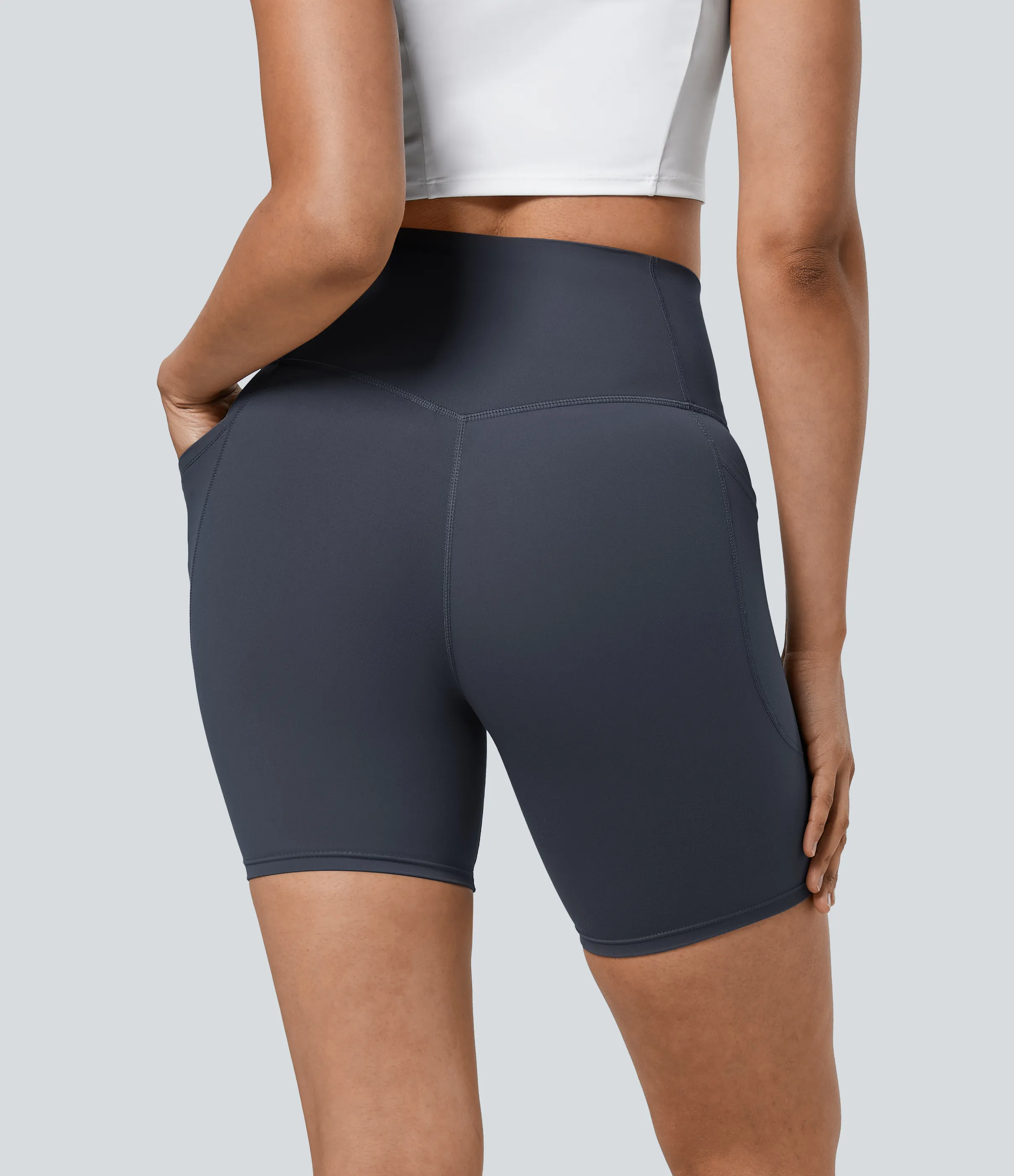 Halara Pantalones cortos SoCinched motociclista entrenamiento moldeador abdomen bolsillo lateral tiro alto 17.5cm - Silent Blue - L sold by Halara product image thumbnail 3