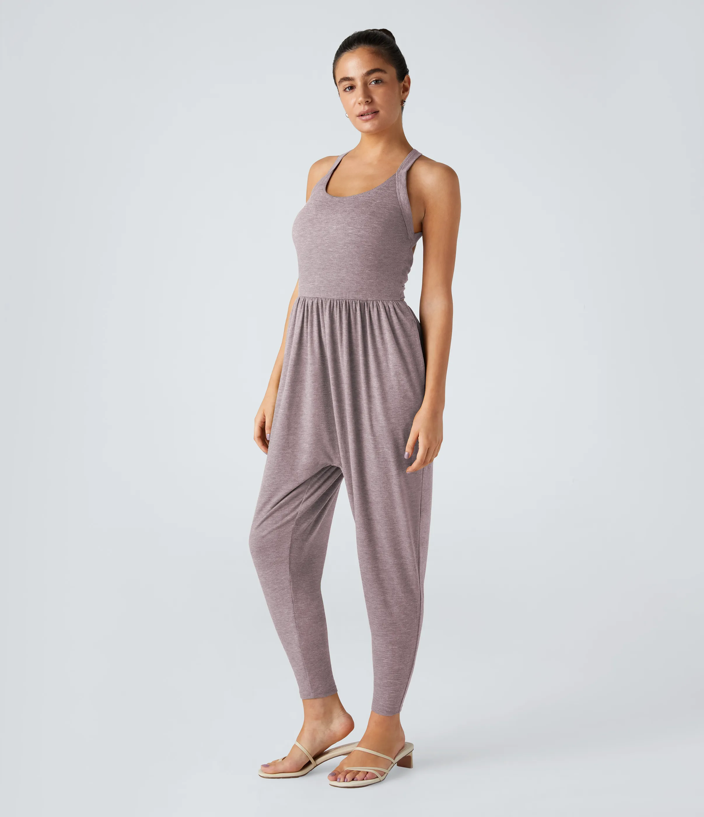 Halara Mono harén bolsillo lateral cuello U torcido sin espalda - Deep Tea Brown Floral Yarn - XL(regular) sold by Halara product image thumbnail 4