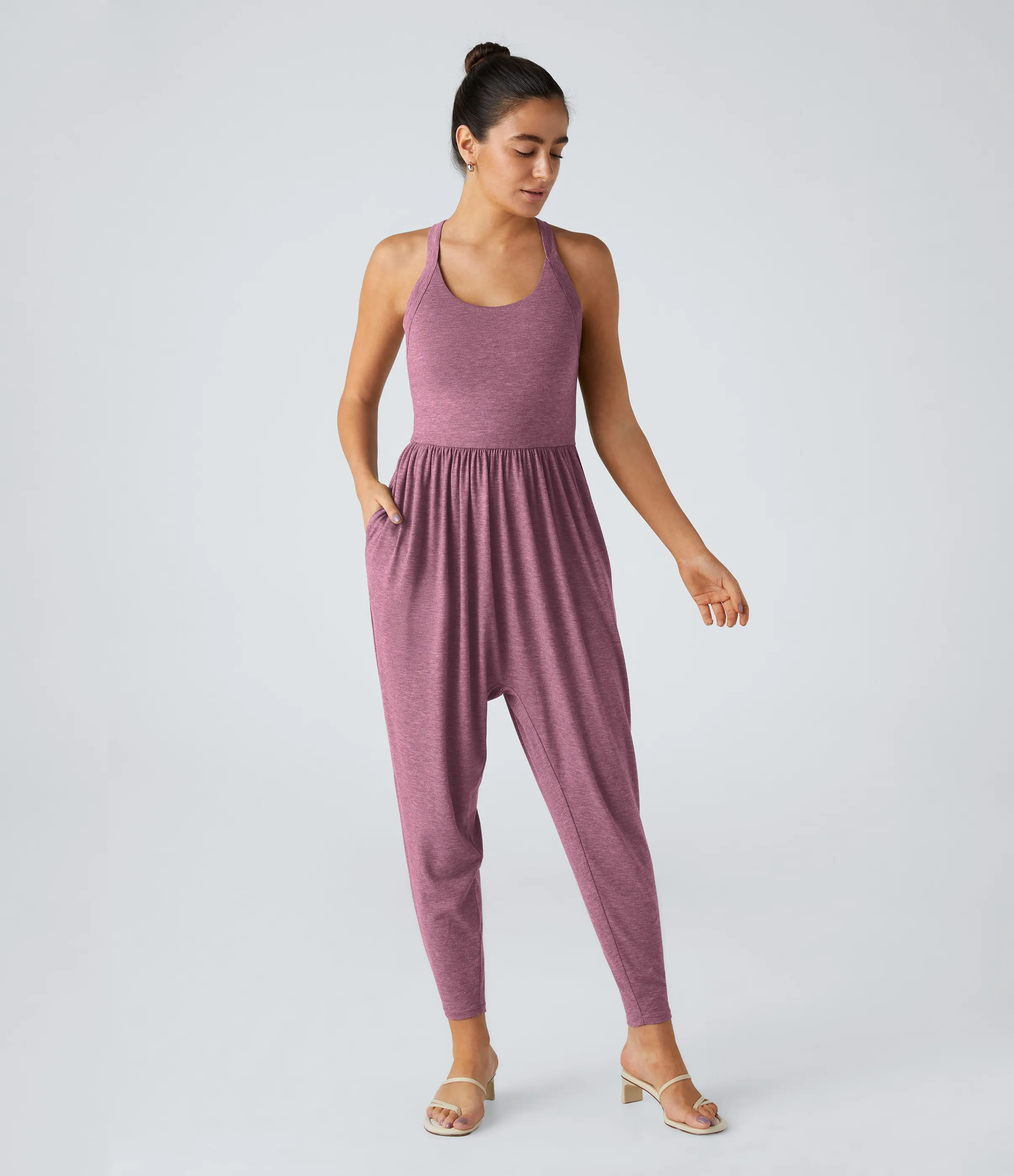 Halara Mono harén bolsillo lateral cuello U torcido sin espalda - Red Violet Floral Yarn - XS(regular) sold by Halara product image thumbnail 3