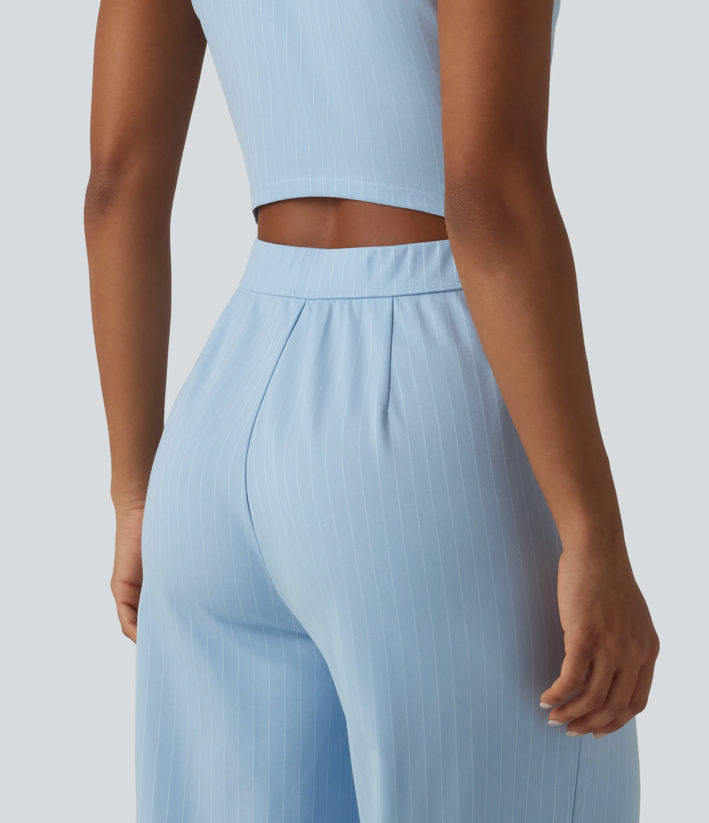 Halara Mono oficina cuello V sin mangas bolsillo delantero recortado pierna ancha rayas tacto fresco - Cloudline Blue Stripe - M(regular) sold by Halara product image thumbnail 5