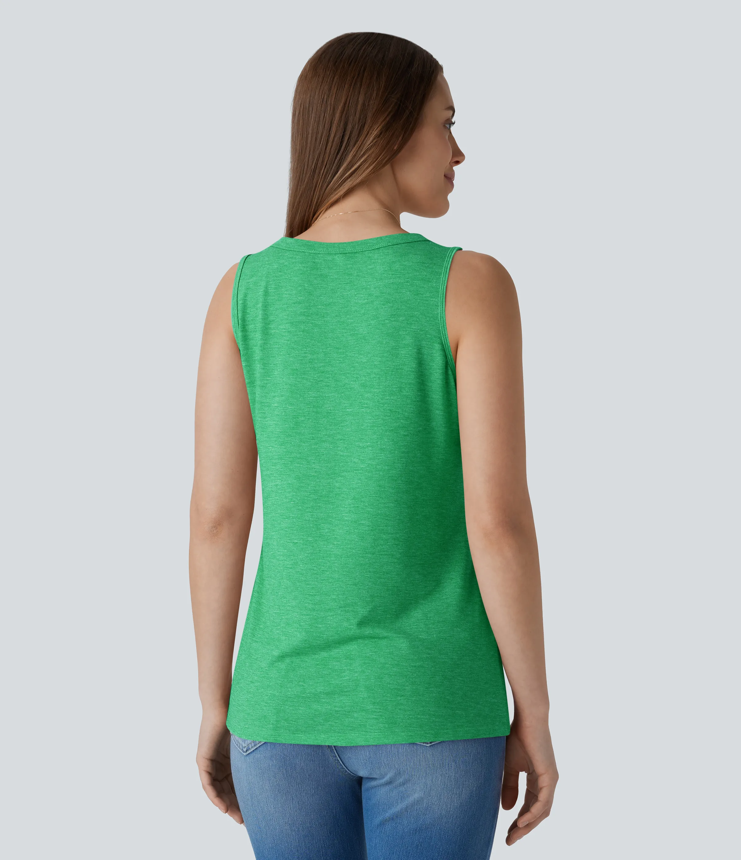 Halara Blusa sin mangas cuello V botón decorativo - Dewleaf Green - S sold by Halara product image thumbnail 3