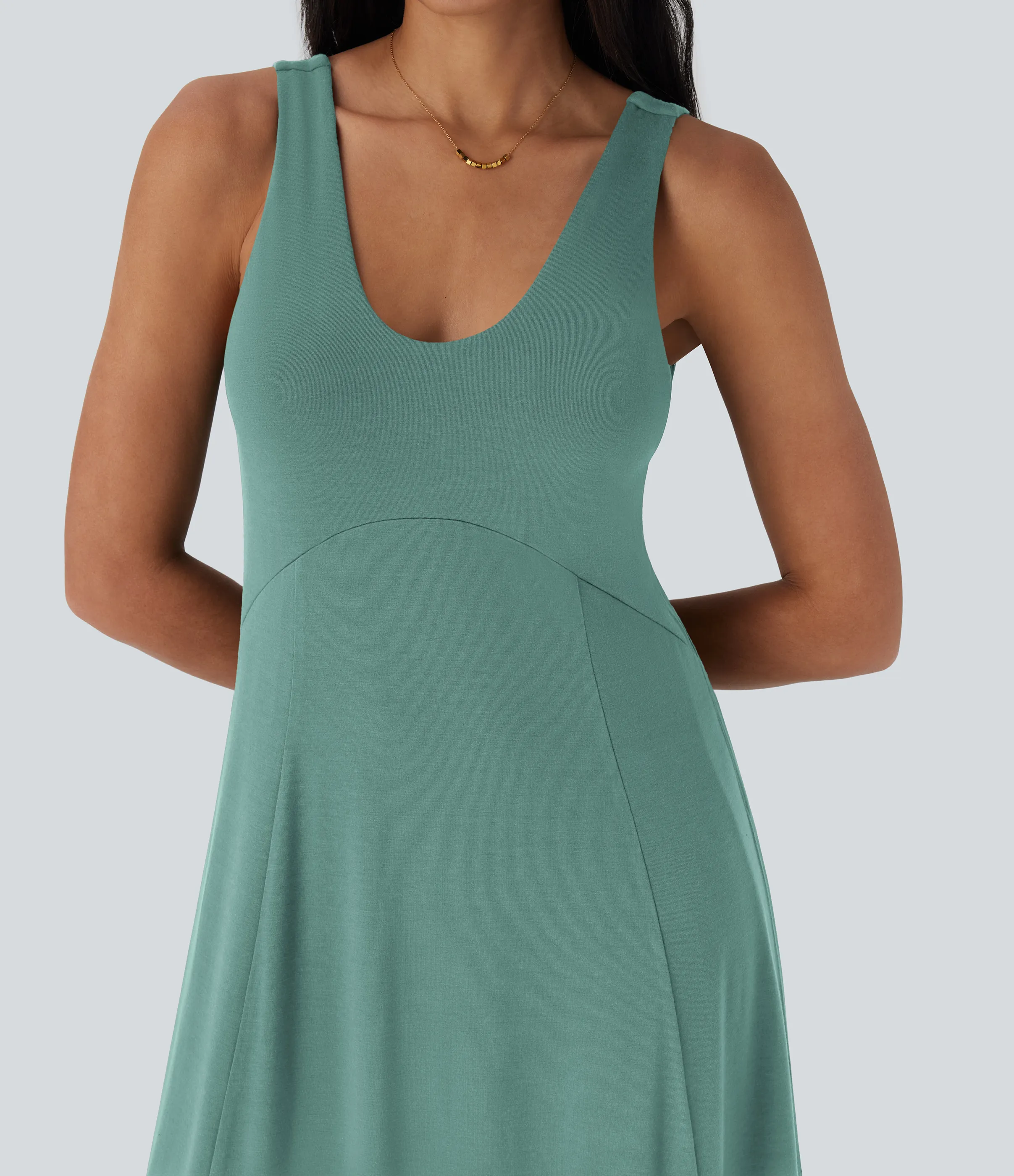 Halara Vestido largo casual fluido de tirantes con escote en U, abertura lateral y espalda descubierta - Oil Blue - M sold by Halara product image thumbnail 5