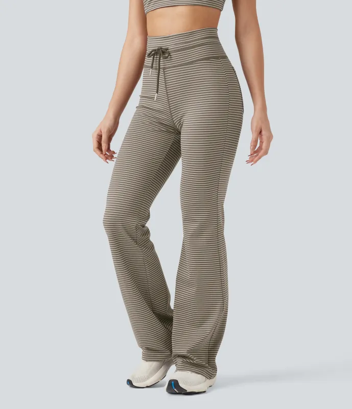 Halara Pantalones de yoga acampanados de tiro alto con cordón y bolsillos - Sandstone Beige - L(tall) made by Halara
