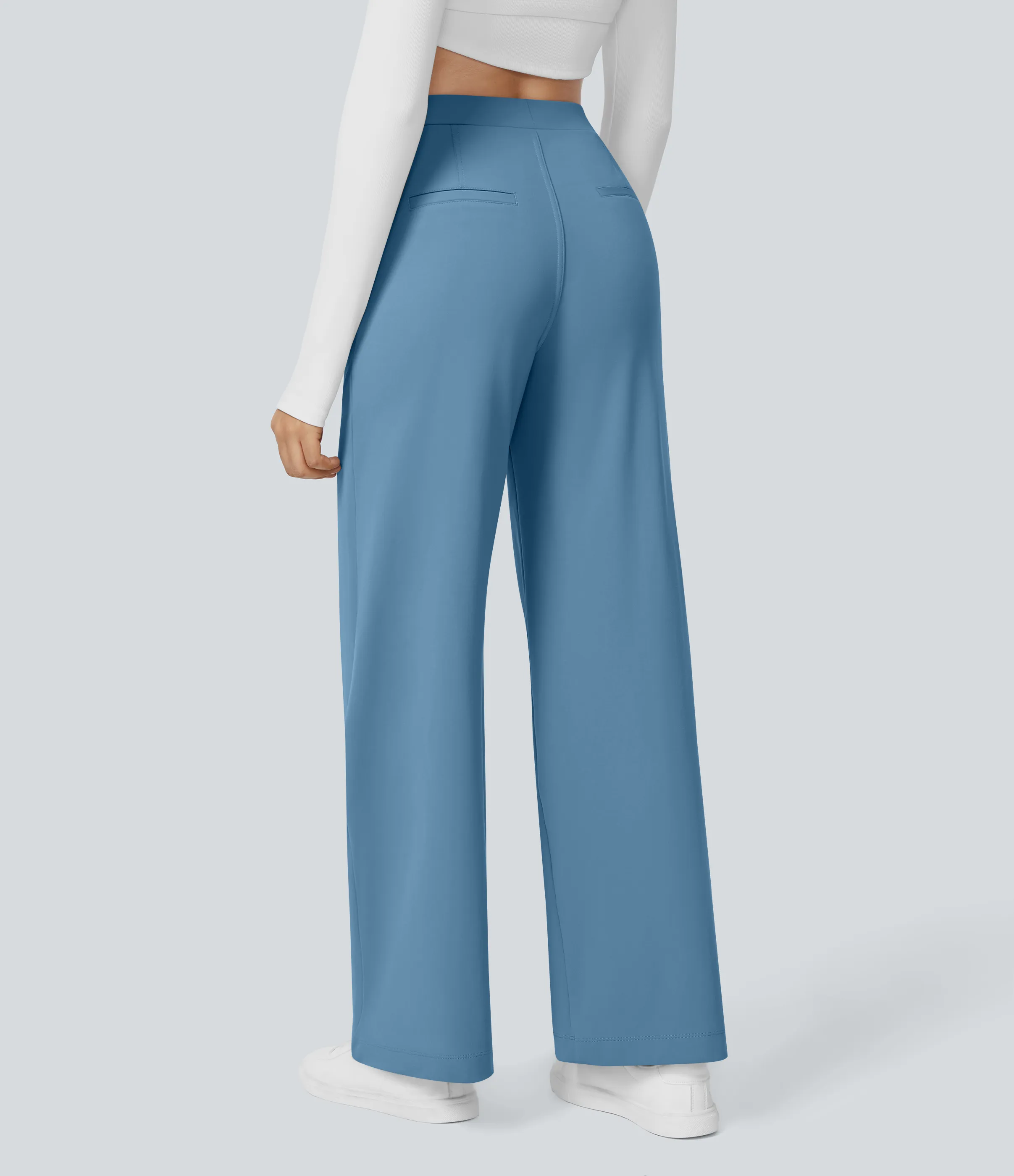 Halara Pantalón oficina pierna recta bolsillo lateral tiro alto pliegue - Light Azure - S(regular) sold by Halara product image thumbnail 2