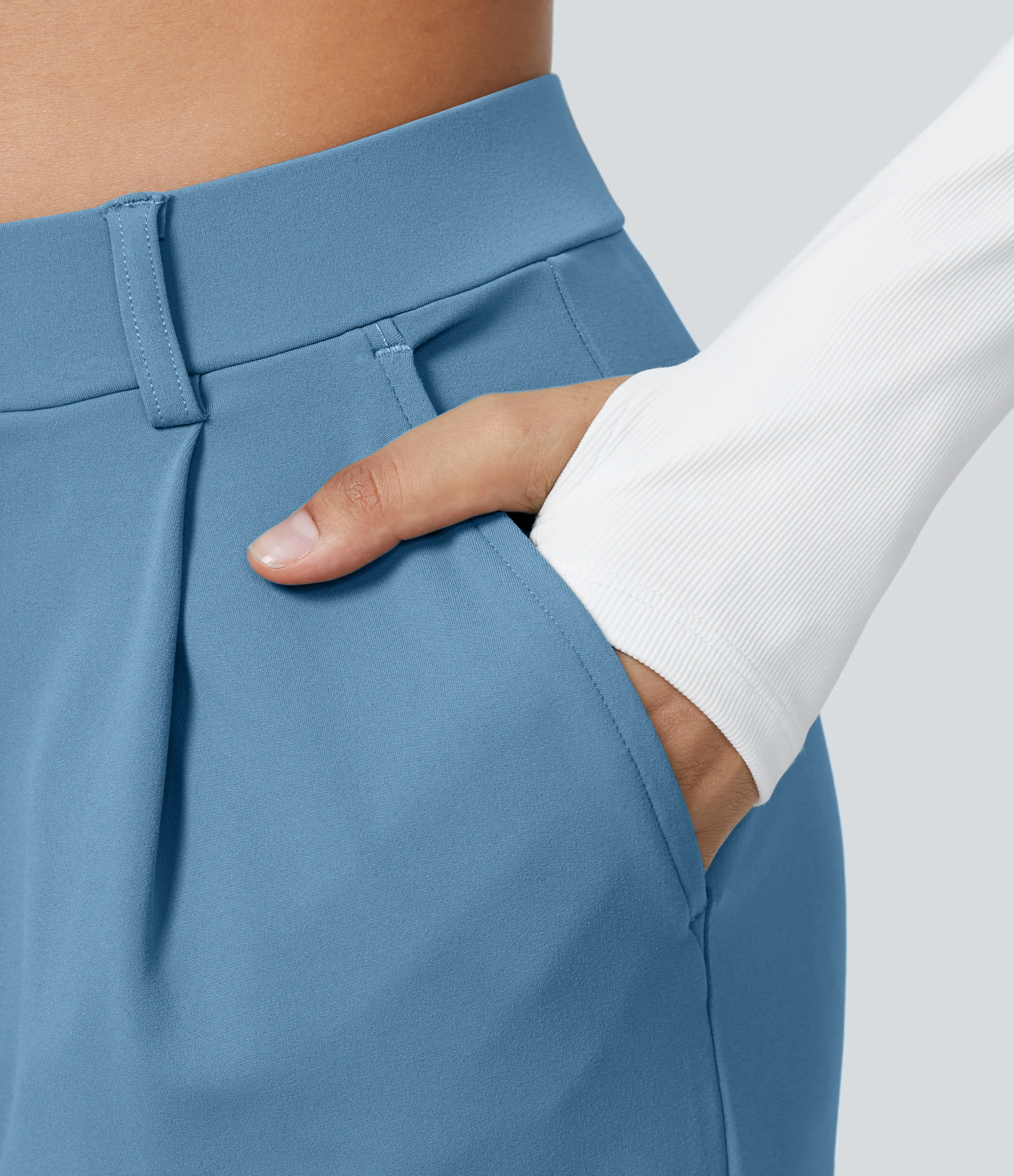 Halara Pantalón oficina pierna recta bolsillo lateral tiro alto pliegue - Light Azure - S(regular) sold by Halara product image thumbnail 5