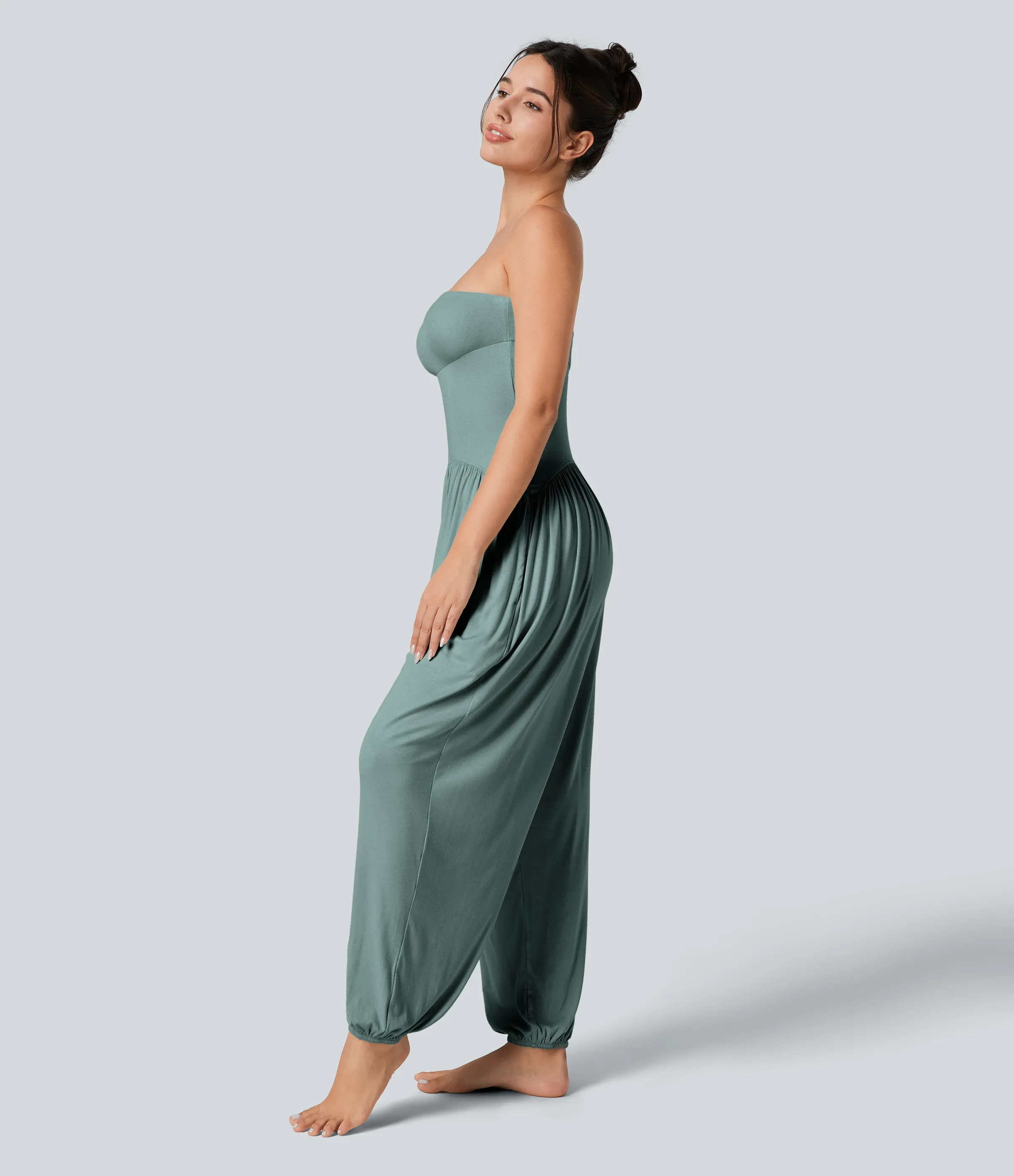Halara Mono bolsillo lateral plisado sin espalda tubo acanalado - Clear Green - XL(petite) sold by Halara product image thumbnail 4