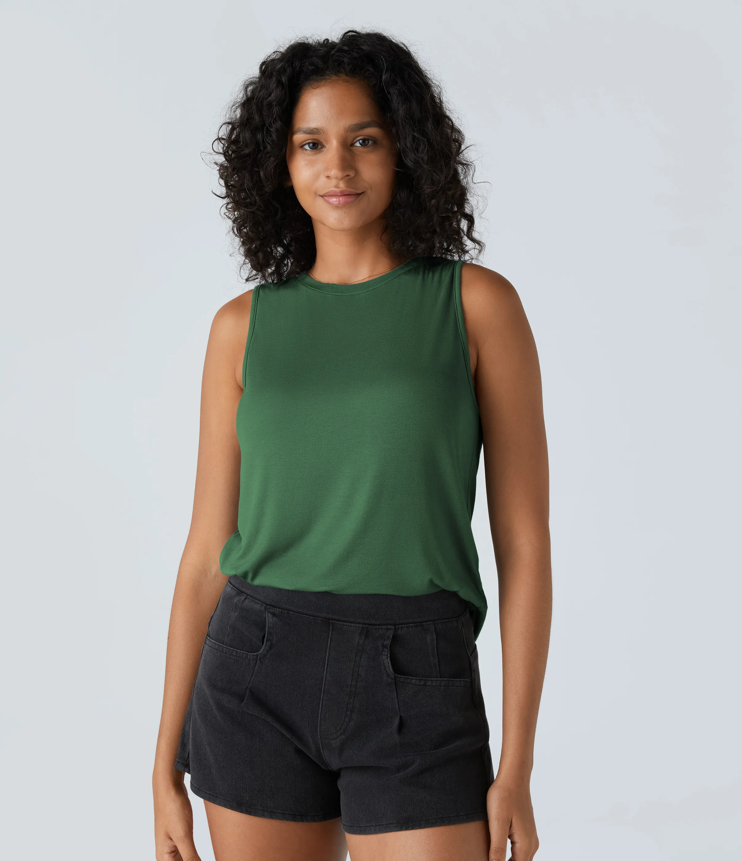 Halara Camiseta sin mangas básica cuello redondo acanalado - Dark Verdant Green - L sold by Halara