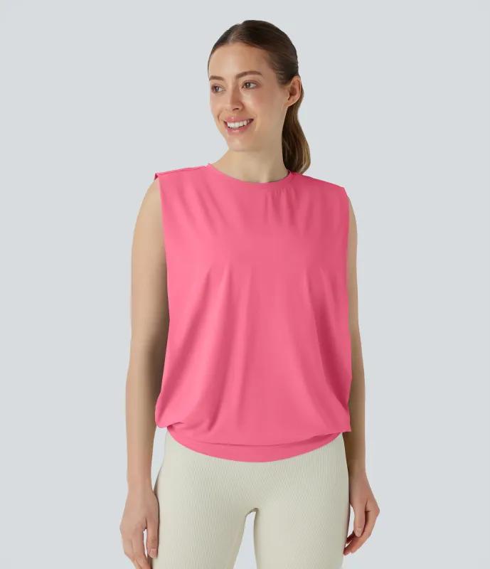 Halara Camiseta yoga cuello redondo fruncido tacto fresco - UPF 50+ - Pink Lemonade - L made by Halara