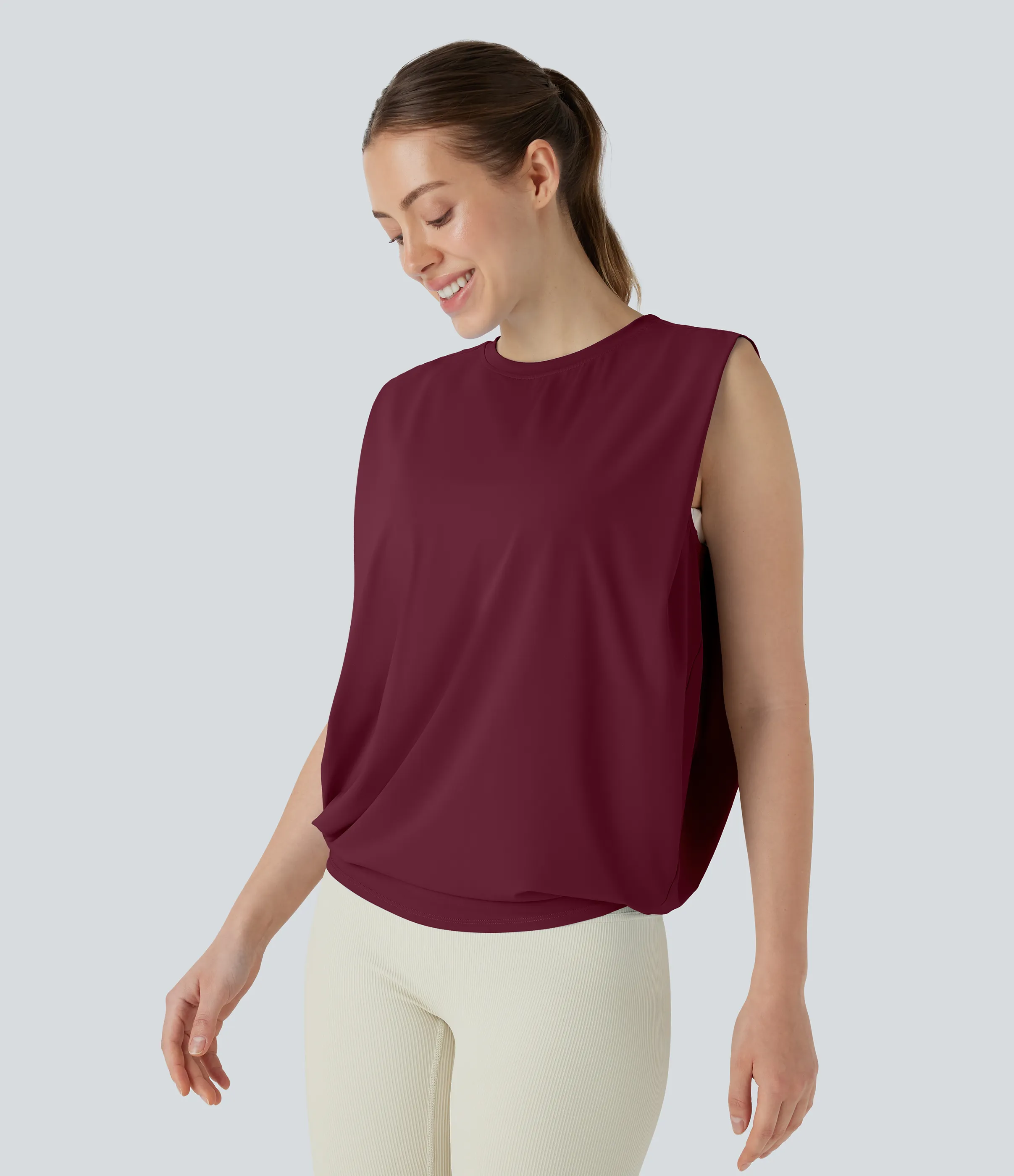 Halara Camiseta yoga cuello redondo fruncido tacto fresco - UPF 50+ - Deep Wine - XL sold by Halara product image thumbnail 4