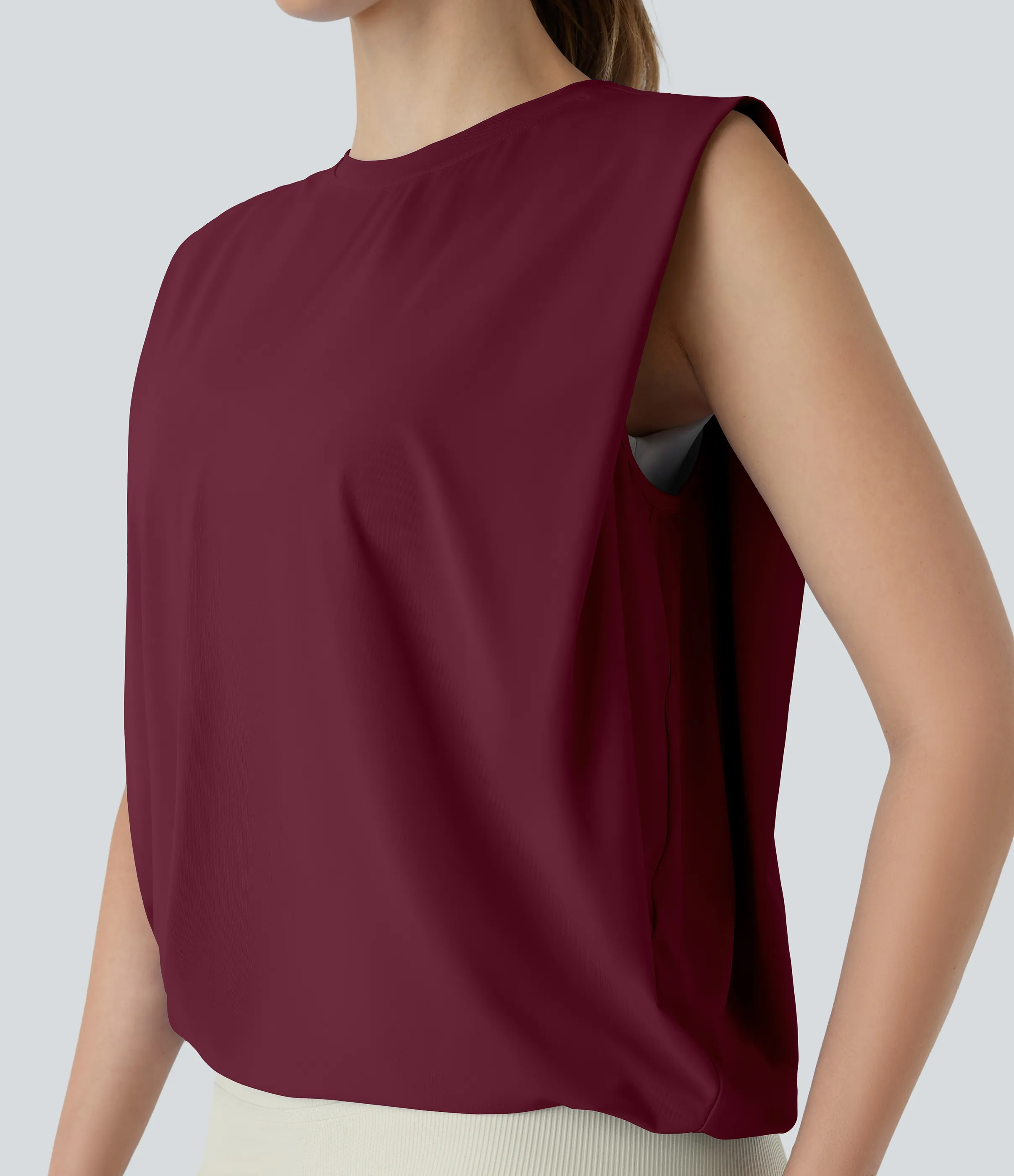 Halara Camiseta yoga cuello redondo fruncido tacto fresco - UPF 50+ - Deep Wine - XL sold by Halara product image thumbnail 5