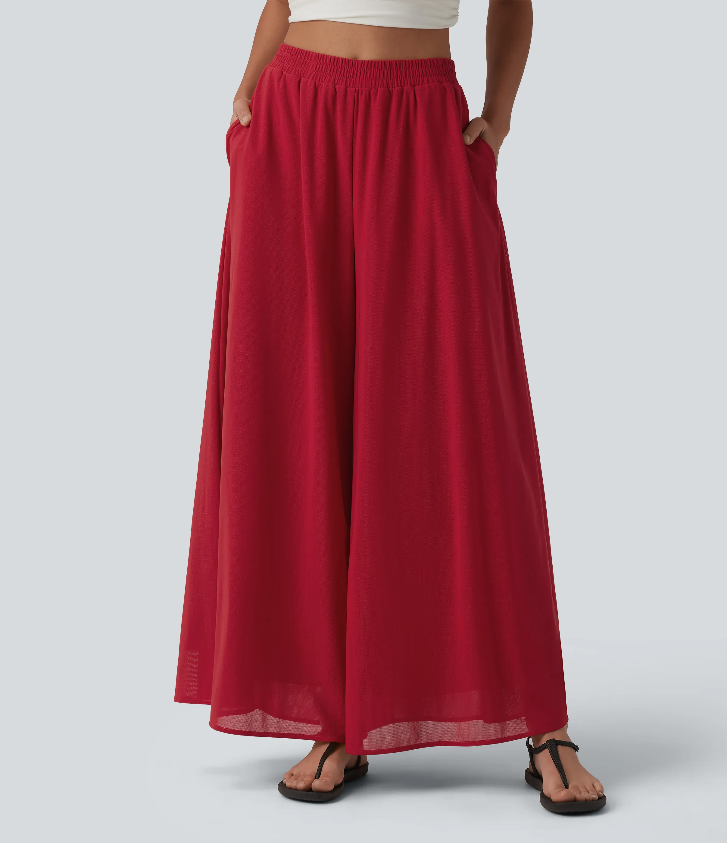 Halara Pantalón pierna ancha superposición malla bolsillo lateral tiro alto - Samba - L(regular) sold by Halara product image thumbnail 4