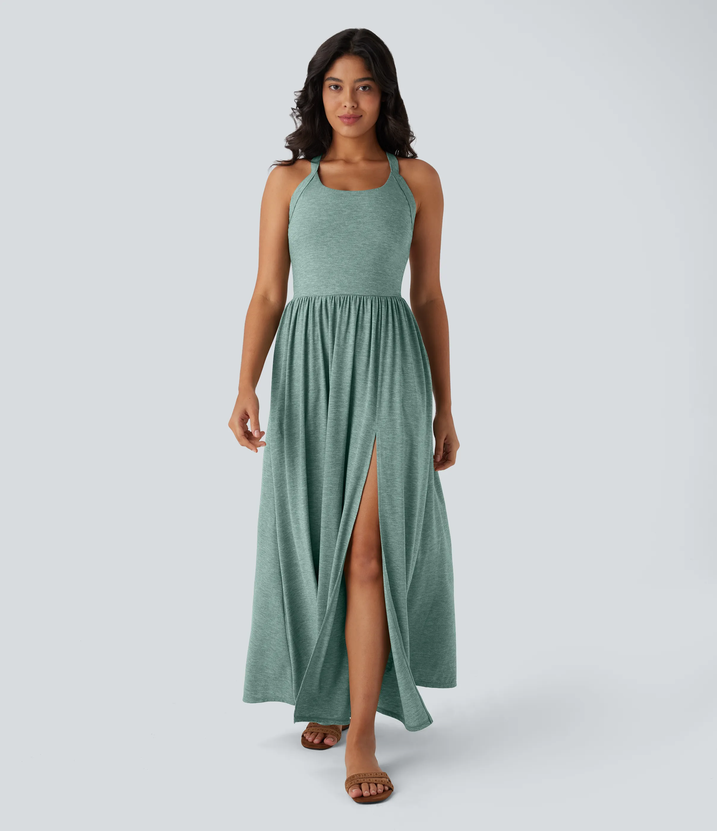 Halara Vestido largo playero fluido con abertura y bolsillos laterales y espalda abierta cruzada - Misty Pale Blue - L sold by Halara product image thumbnail 3