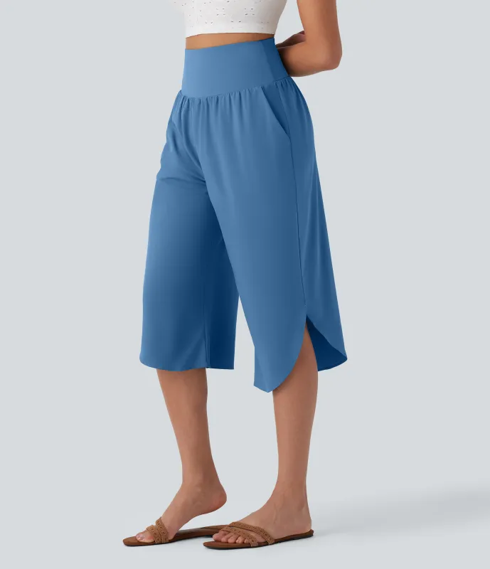 Halara Pantalón Breezeful™ SoCinched Capri Resort tiro alto control abdomen dobladillo dividido secado rápido bolsillo lateral - Pacific Coast - XL made by Halara