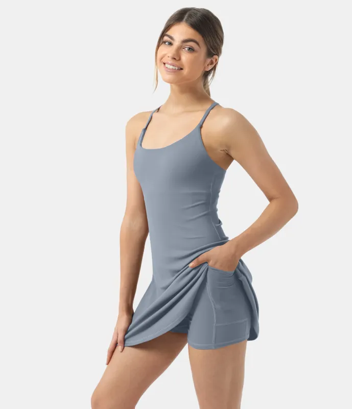 Halara Vestido deportivo SoftlyZero™ Plush afelpado sin espalda en copas D-F - Gray Haze Blue - L made by Halara