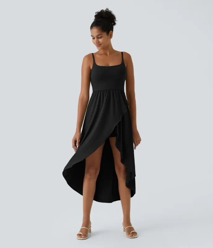 Halara Vestido Midi Breezeful™ 2 piezas tiro alto bajo sin espalda holgado secado rápido bolsillo lateral - Black - XL made by Halara